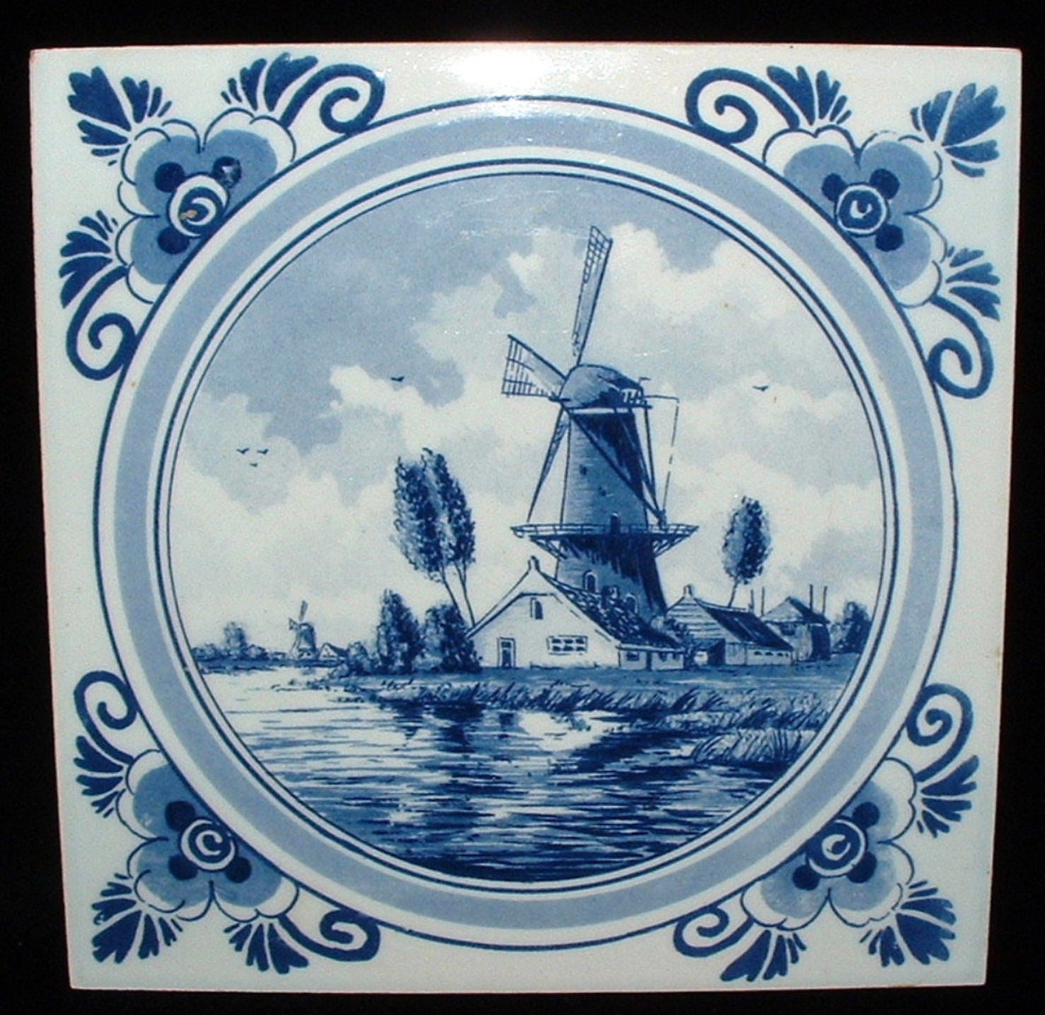 Vintage Dutch Delft Blue and White Windmill Canal Tile - Holland 1950s Inspired Decorative Ceramic Wall Art - Perfect for Kitchen Backsplash, Bathroom Decor, and European Style Home Accents