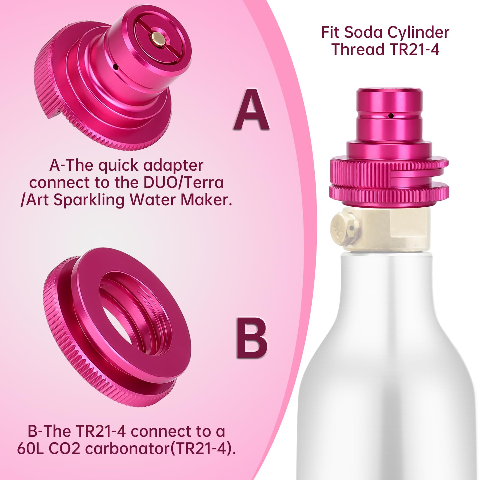 HK Quick CO2 Adapter for Soda Water Bubbler - Compatible with Terra/Art/DUO Sparkling Water Makers - TR21-4 Male Thread Valve for Refilling Original Blue CO2 Cylinders | Perfect for Home Carbonation & DIY Sparkling Water Drinks