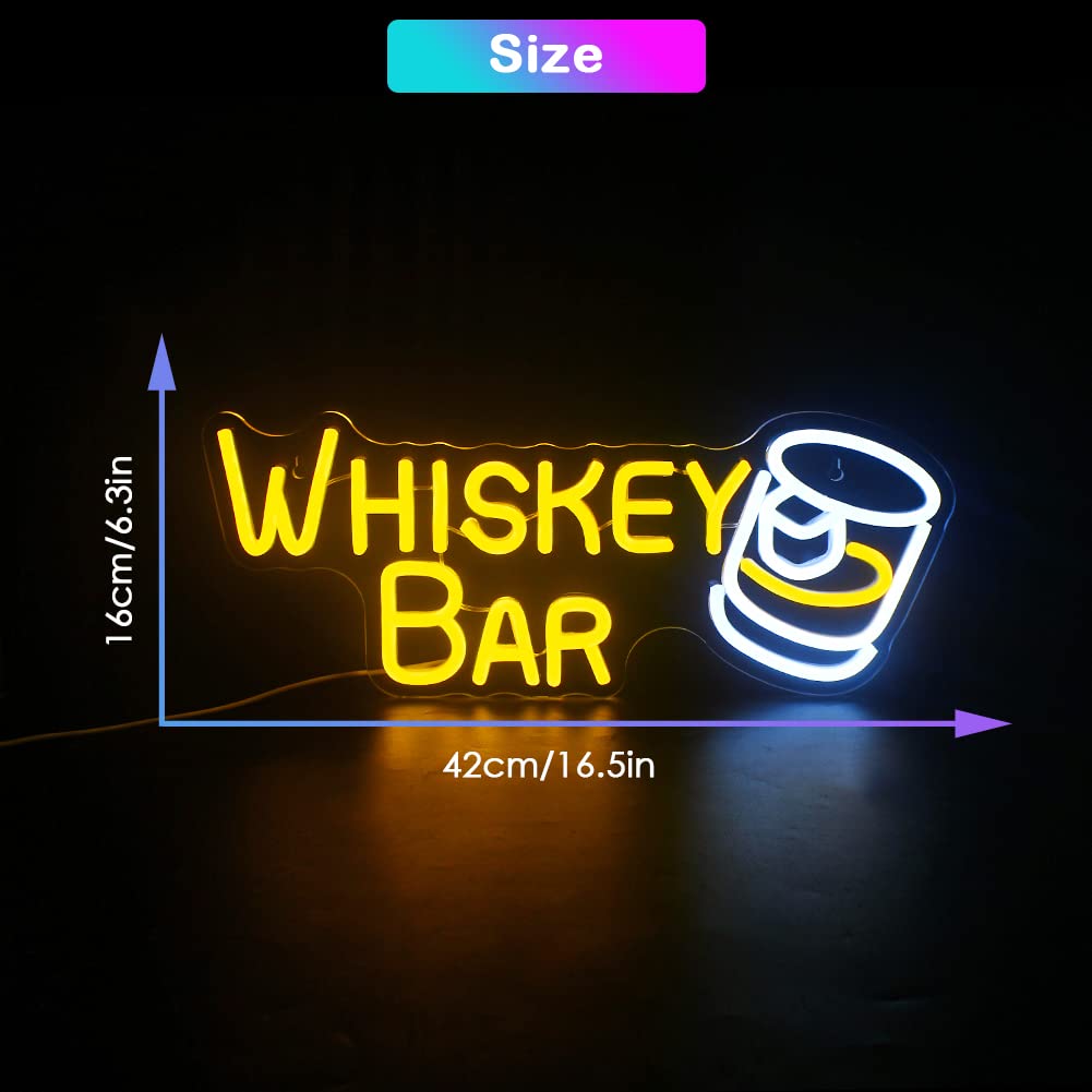 Whiskey Bar Neon Sign - LED Wall Decor for Home Bar, Restaurant & Man Cave - Custom Beer Cafe & Bistro Lighting - Perfect for Parties & Gifts (Use for Bars, Game Rooms & Wedding Decor)