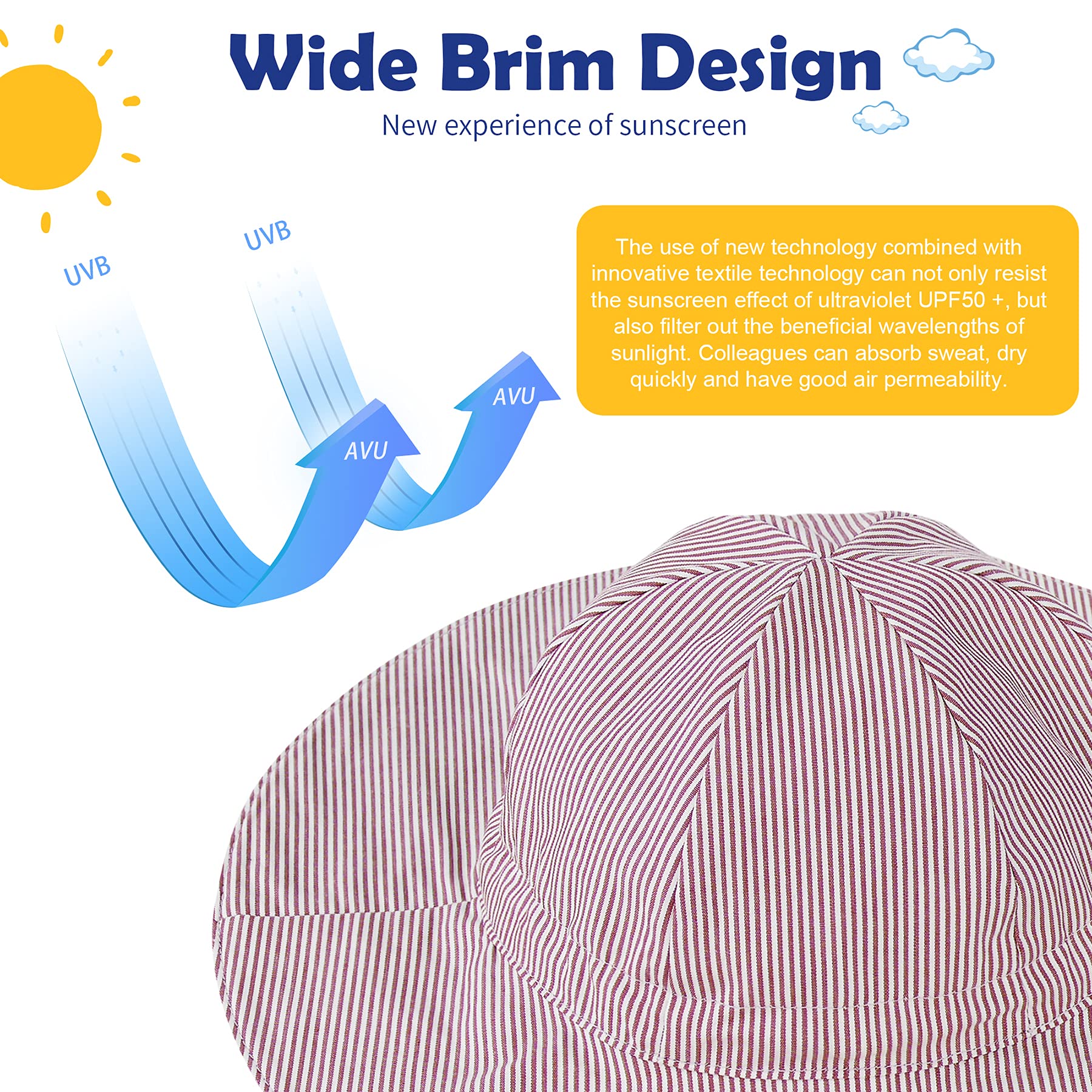 Zando UPF 50+ Baby Sun Hat - Wide Brim Toddler Bucket Hat for Boys & Girls 0-4T - UV Protection Infant Beach Hat for Outdoor Play, Park, and Summer Activities