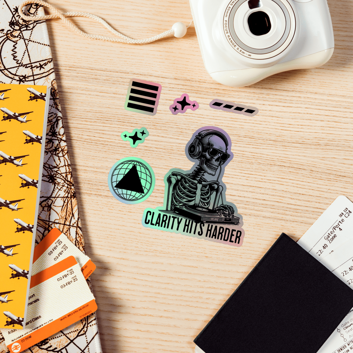Clarity Hits Harder Holographic Sticker Sheet - 6 Iridescent Recovery Stickers for Laptops, Water Bottles & Journals | Premium Decorative Vinyl Decals