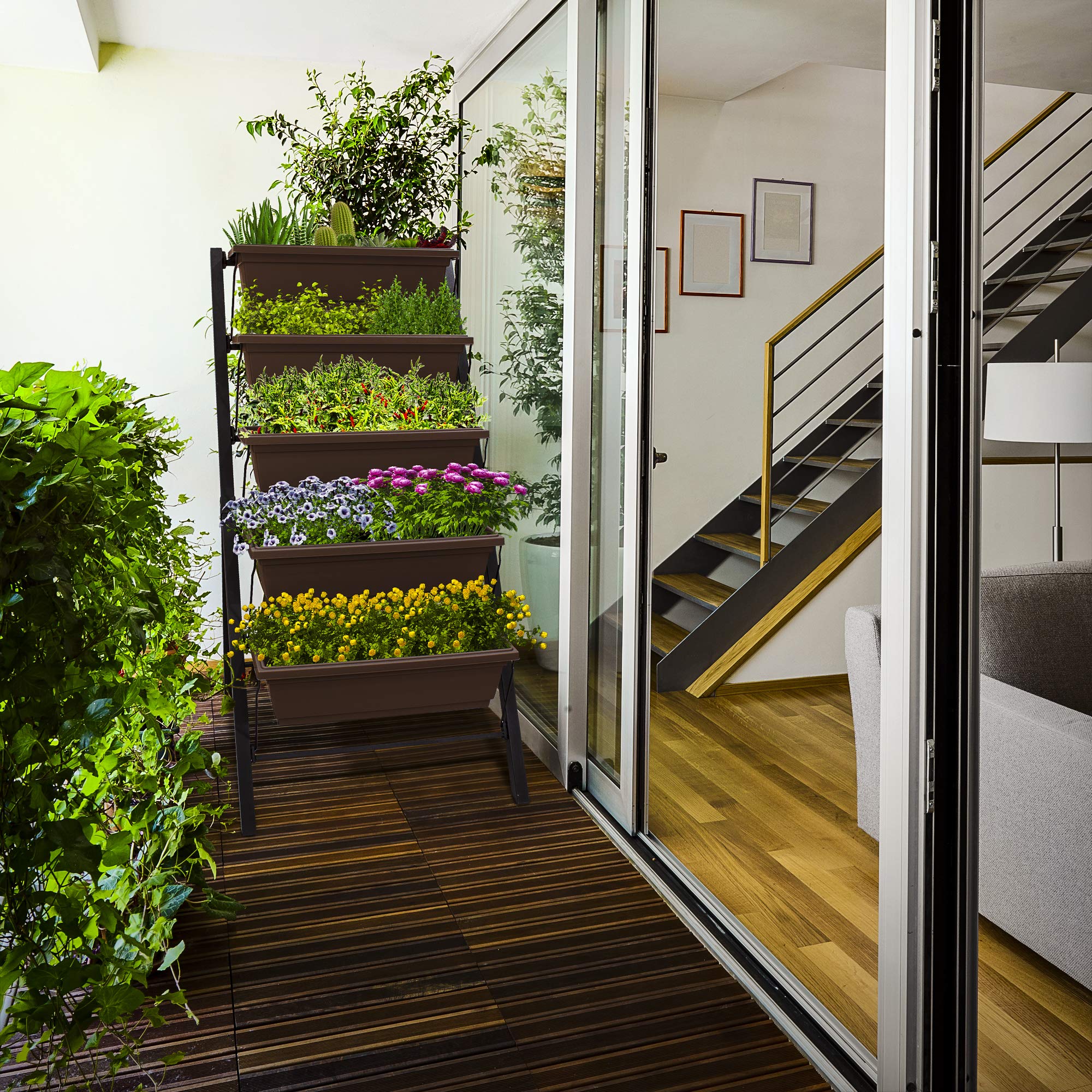 4Ft Vertical Raised Garden Bed - 5 Tier Food Safe Planter Box for Indoor & Outdoor Gardening | Grow Herbs, Vegetables, Flowers on Patio, Balcony, Greenhouse | Perfect for Small Spaces, Urban Gardening & Home Decor