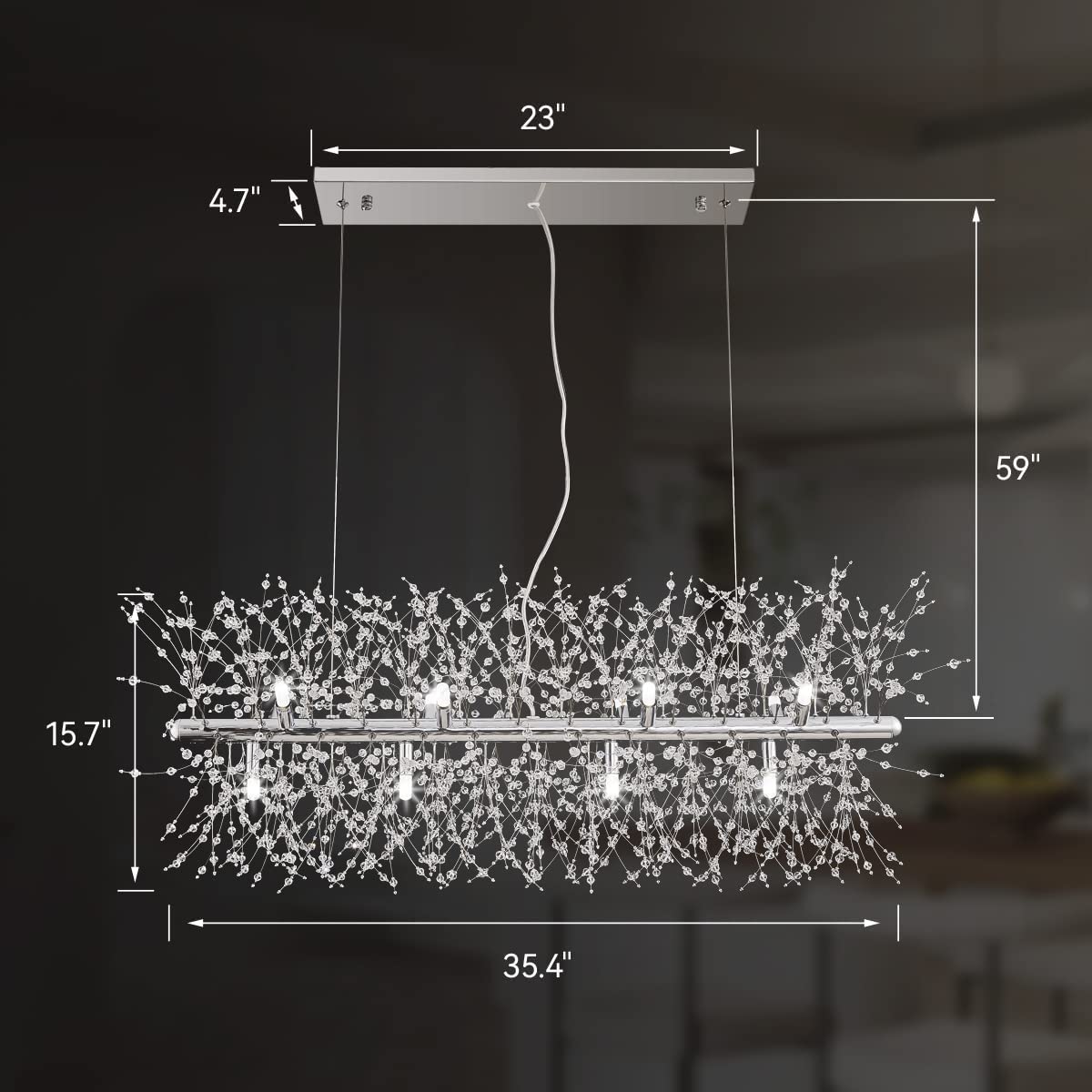 Modern Crystal Firework Chandelier - 12-Light LED Linear Dandelion Pendant Light Fixture in Chrome (35.5