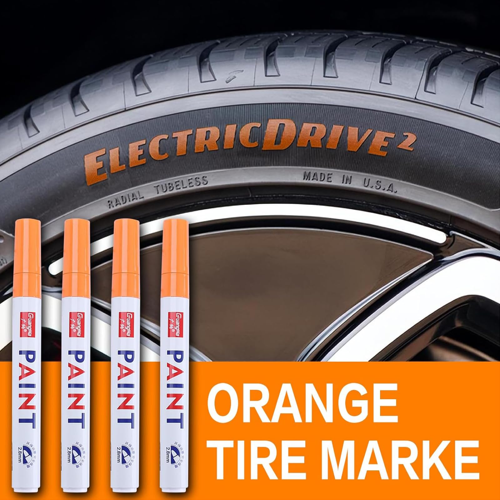 Waterproof Car Tire Paint Pen - Orange Tire Marker for Tire Lettering & Custom Designs | Durable, Long-Lasting Ink for Car, Truck & Motorcycle Tires | Perfect for DIY Auto Detailing & Personalization