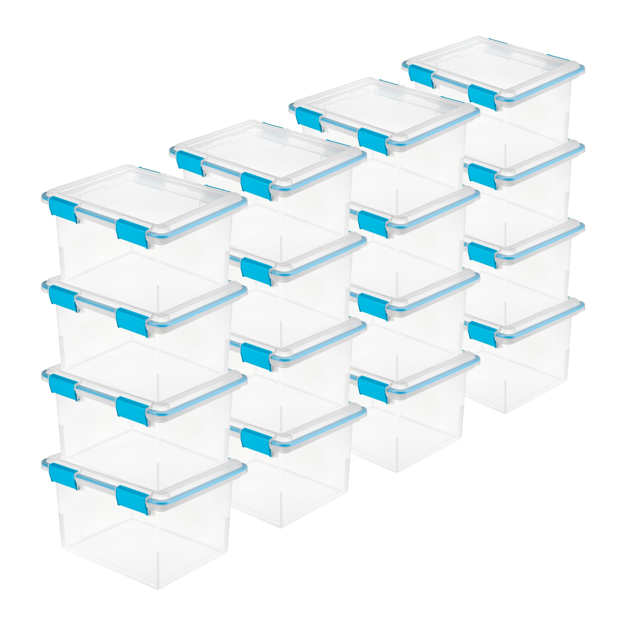 Sterilite 16-Pack 32 Quart Weatherproof Storage Bins with Secure Latching Lids | Airtight Plastic Containers for Home Organization, Garage, Basement & Outdoor Use