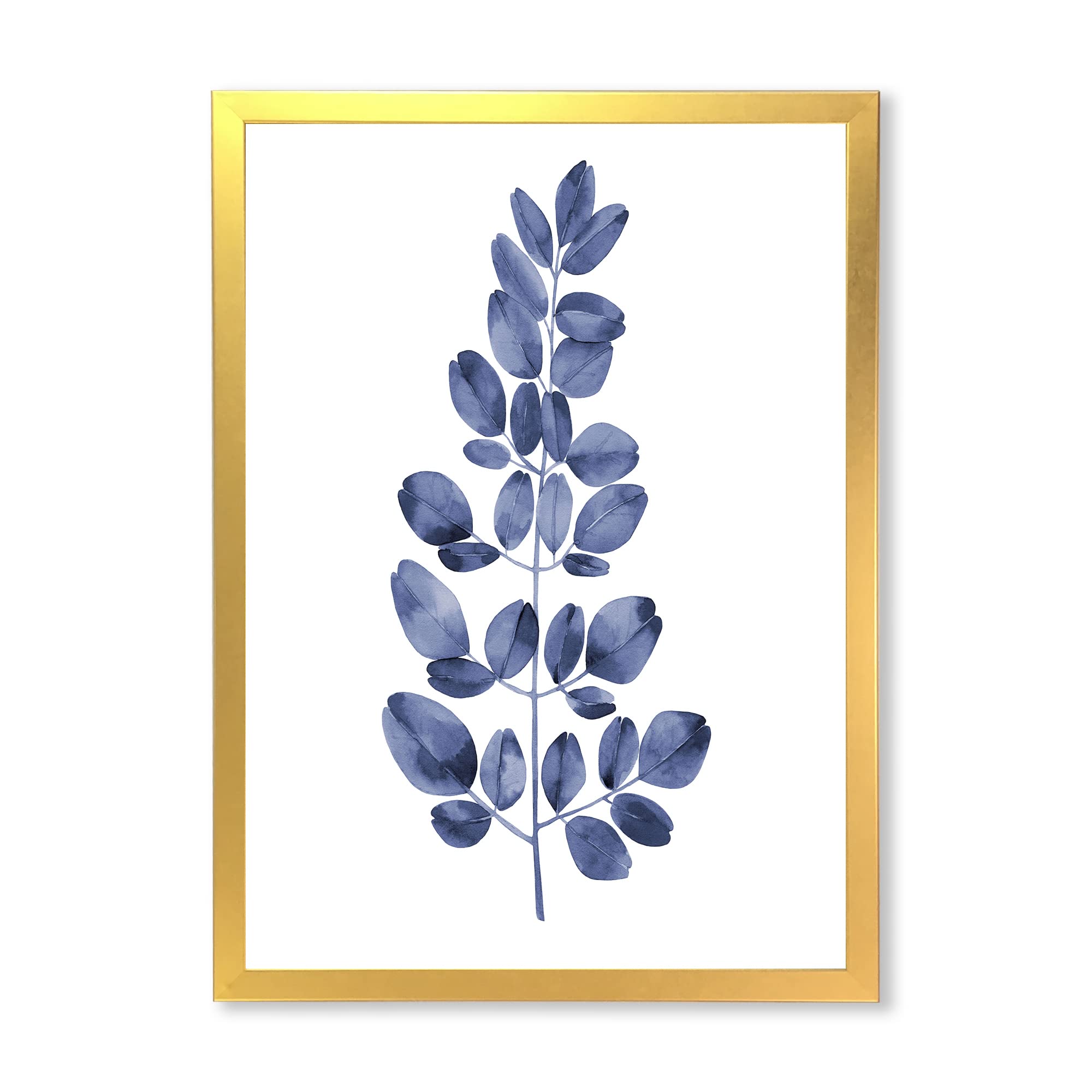 DesignQ Navy Blue Eucalyptus II Traditional Framed Wall Art - Home Decor for Living Room, Bedroom & Office - Ready to Hang Canvas Painting for Modern Interior Design