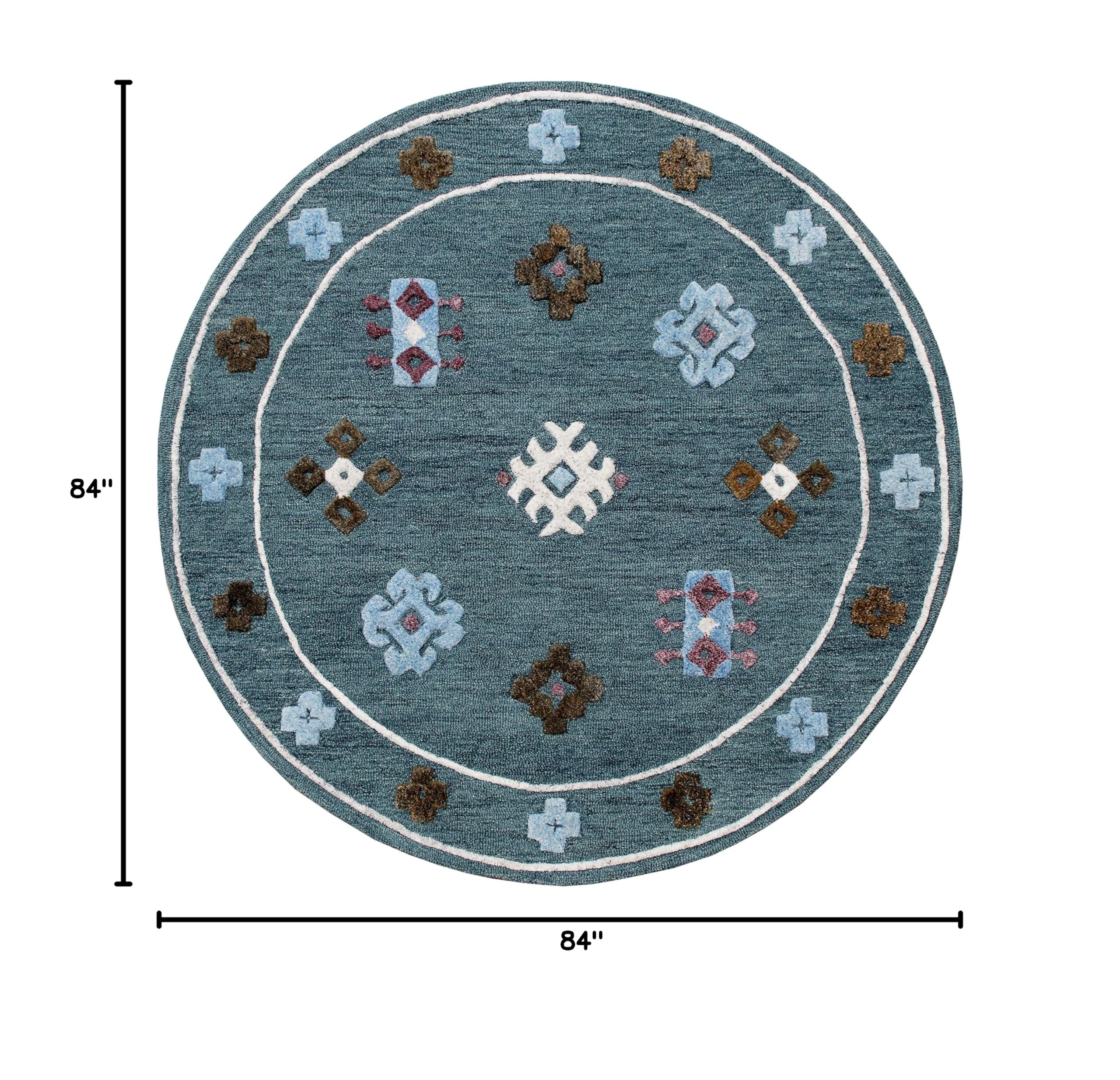 LR Home 7ft Round Indoor Large Area Rug - Transitional Boho Farmhouse Carpet in Blue | Perfect for Living Room, Bedroom, Kitchen, Playroom, Entryway & Office Decor | Soft & Durable Floor Covering for Cozy Home Atmosphere