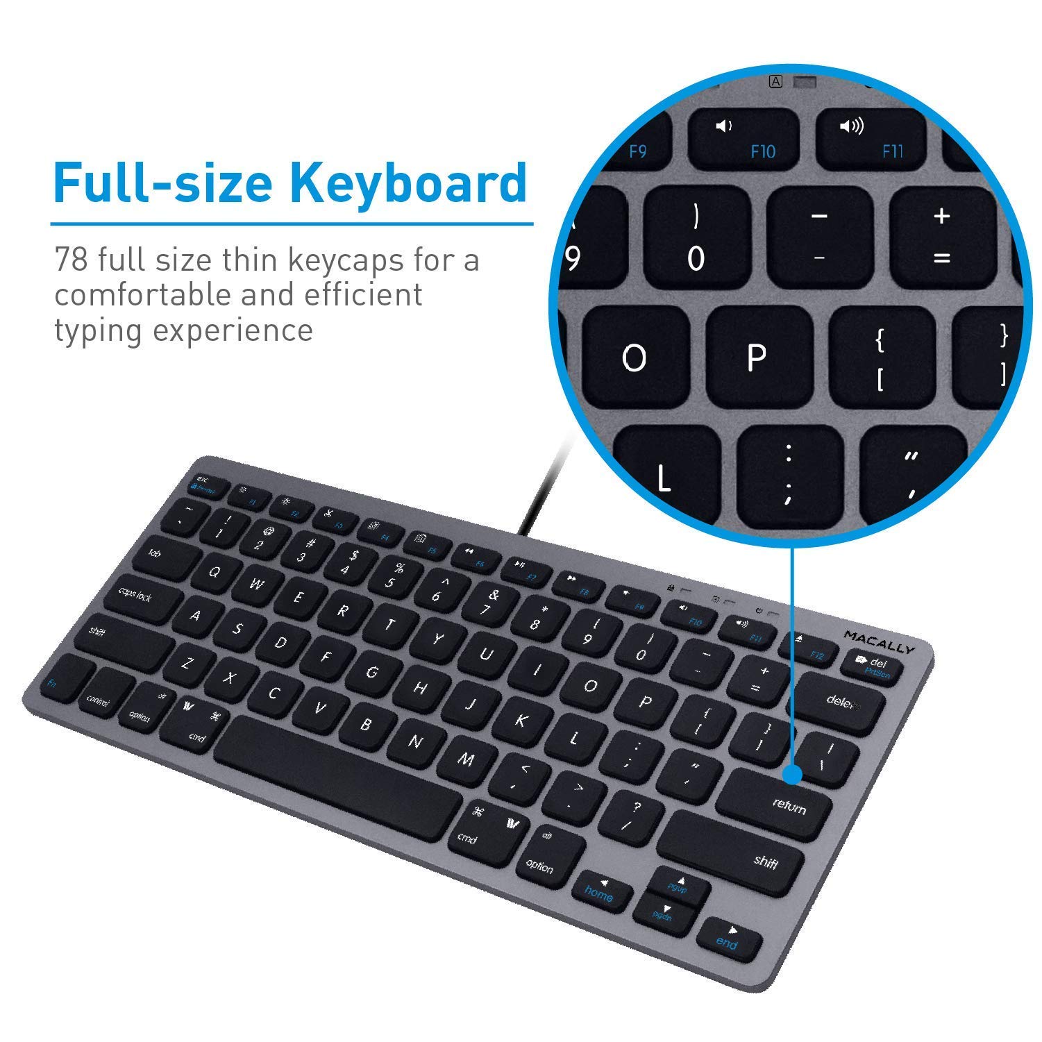 Macally Mini Space Grey Bluetooth Keyboard & Adjustable Vertical Laptop Stand Set - Premium MacBook Accessories for Home Office, Workstation & Travel Use