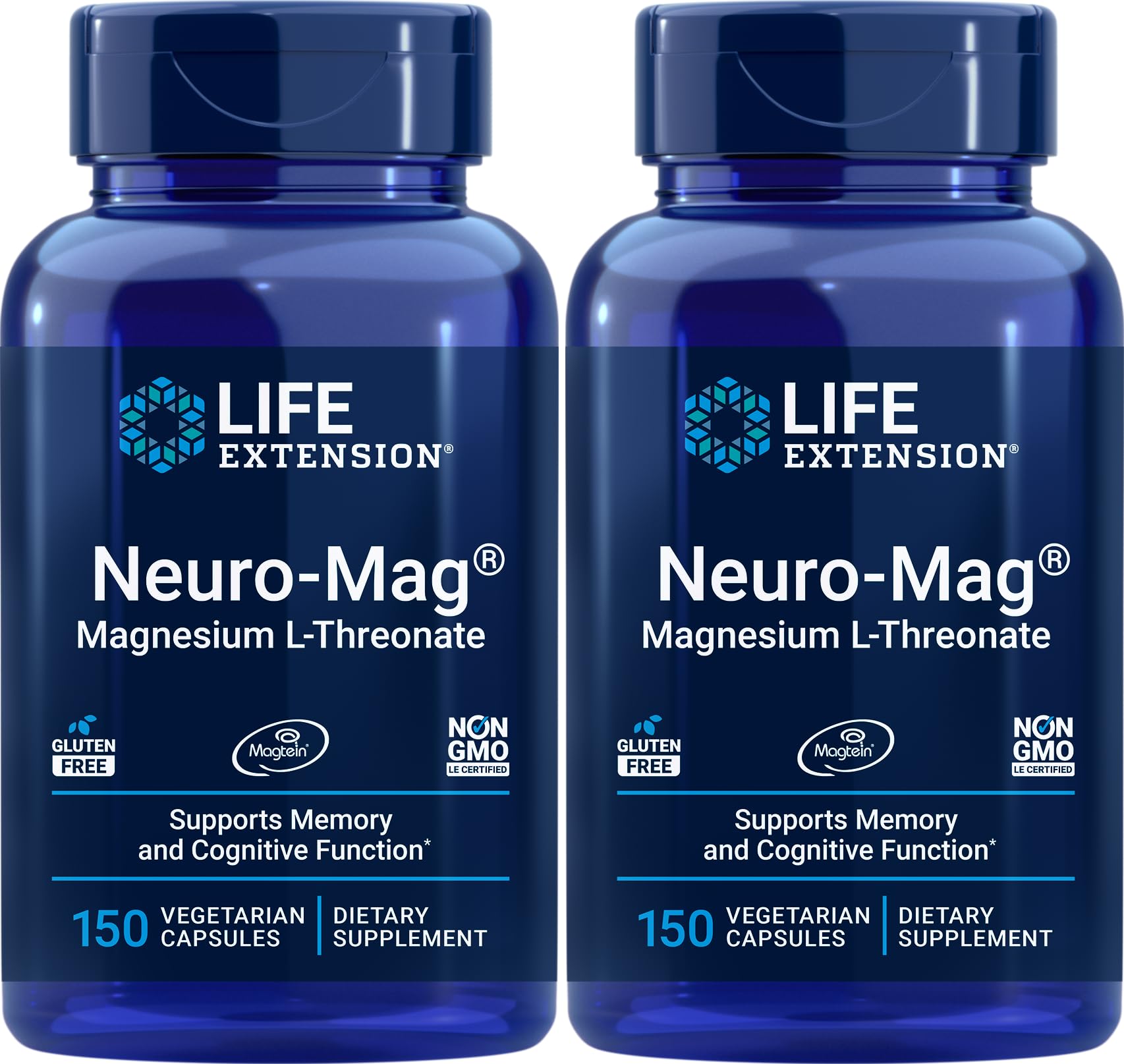 Life Extension Neuro-Mag Magnesium L-Threonate 150 Veg Capsules (Pack of 2) - Brain Health & Memory Support Supplement - Ideal for Cognitive Function & Stress Relief
