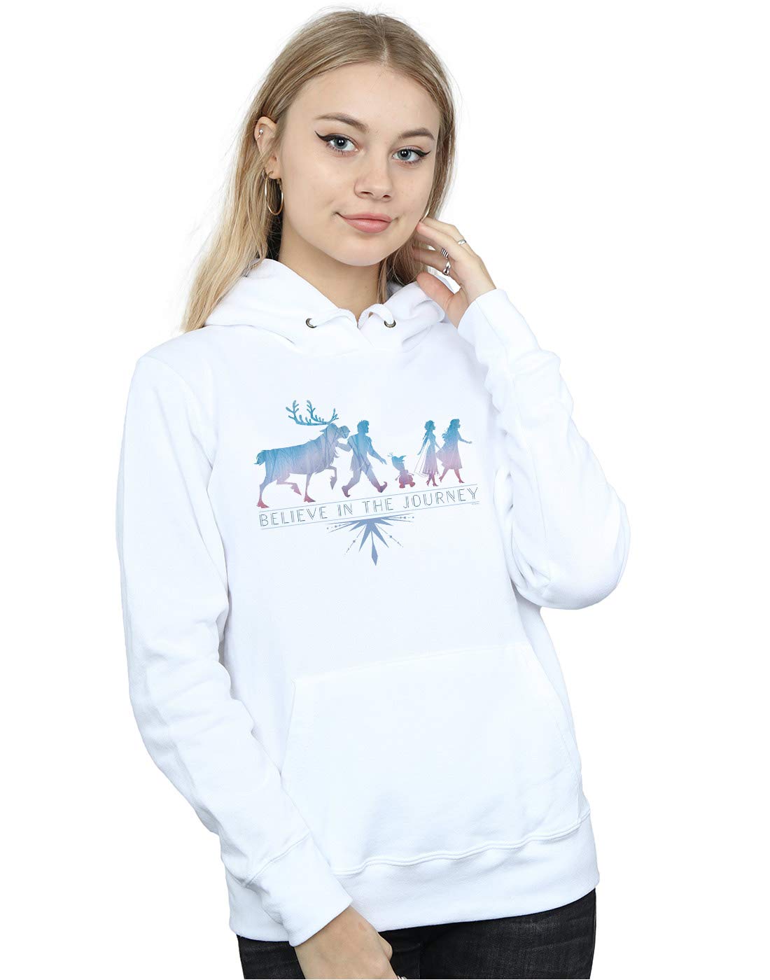 Disney Frozen 2 Believe In The Journey Women's Silhouette Hoodie - White Large Size | Cozy Pullover Sweatshirt for Movie Fans, Winter Wear & Casual Outfits