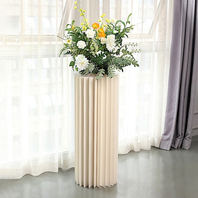DIY Folding Accordion Cardboard Display Stand - Ivory Pedestal Box for Retail, Trade Shows & Home Decor