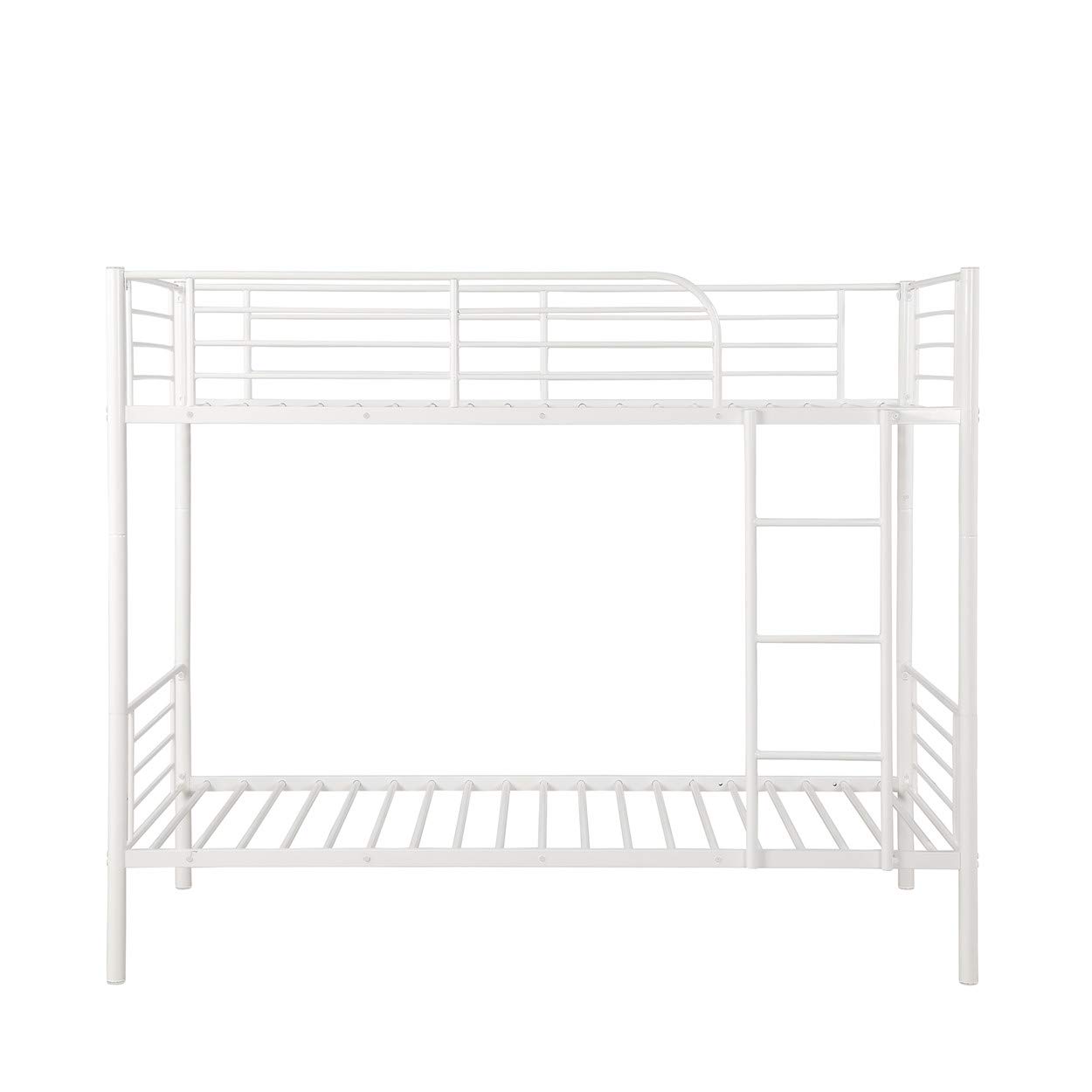 Sturdy Metal Twin Over Twin Bunk Bed Frame with Ladder & Safety Rail - No Box Spring Required (White) | Space-Saving Kids Bedroom Furniture for Siblings or Sleepovers