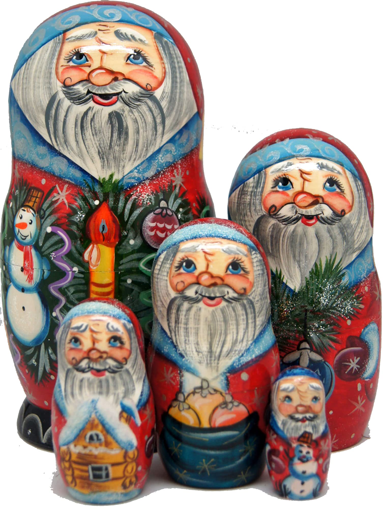 Mr. Christmas Large 5-Nest Russian Matryoshka Wooden Stacking Dolls - Handmade Nesting Dolls Set for Kids, Christmas Decor, Mother's Day & Birthday Gift - Perfect for Home Decor, Collectibles & Cultural Education