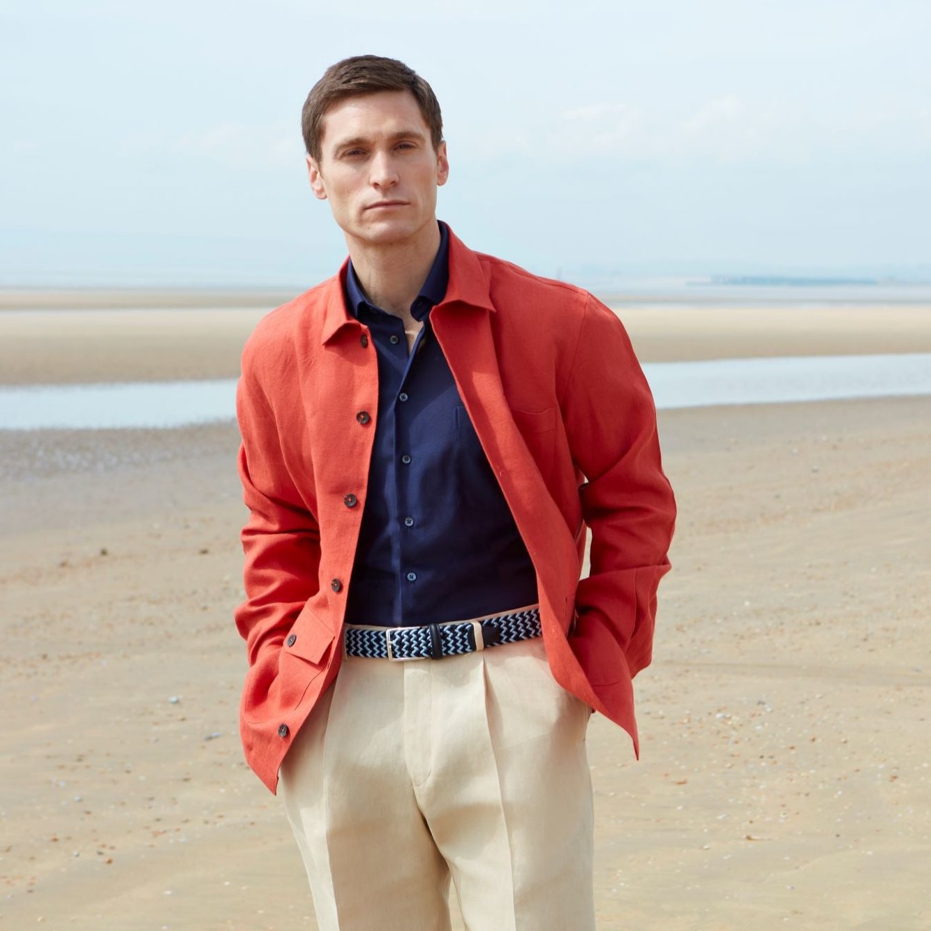 Lynton Orange Linen Overshirt for Men - Lightweight Breathable Button-Up Shirt for Spring & Summer - Casual Wear, Outdoor Activities, and Travel