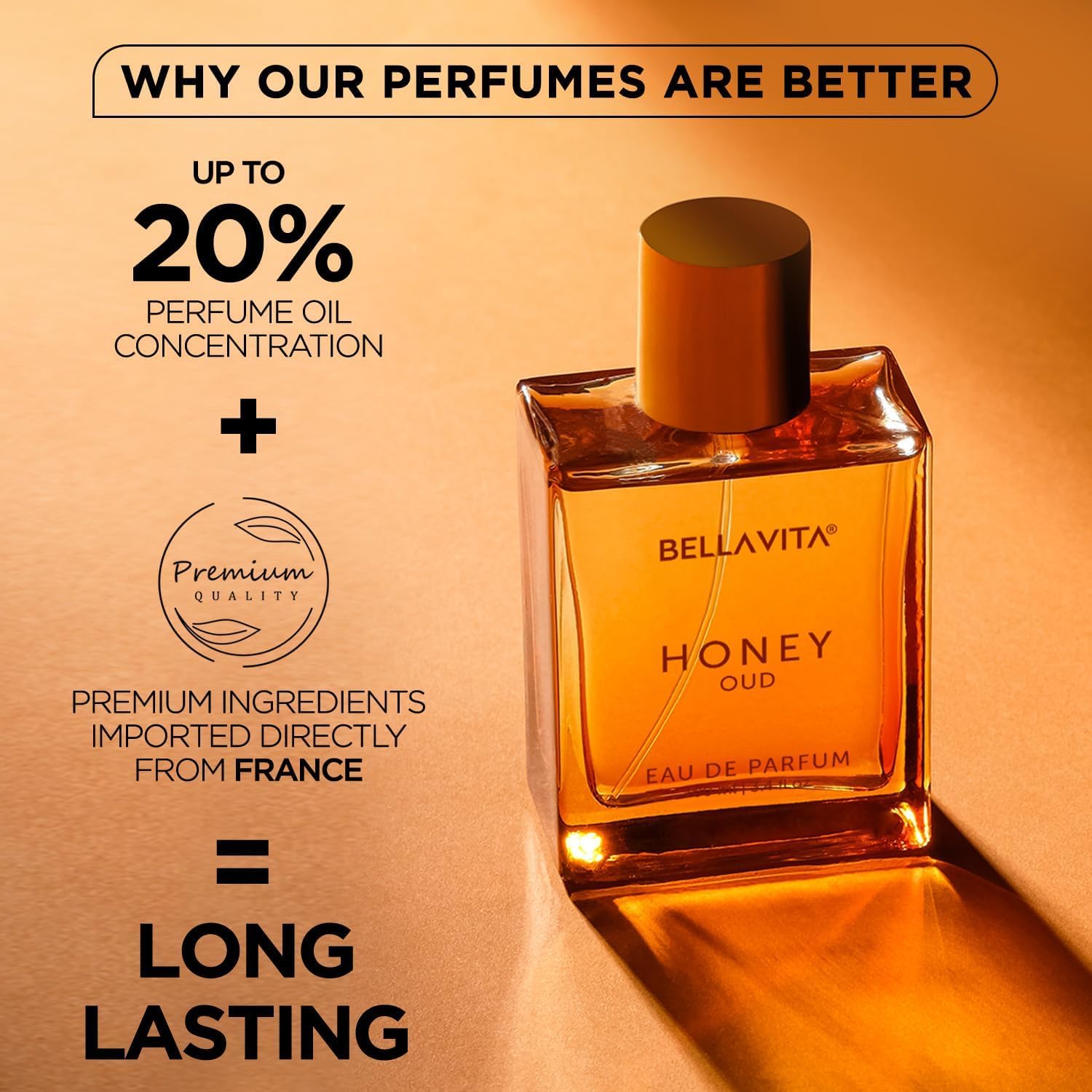 Be-lla-Vee-ta Honey OUD Perfume for Women & Men (3.4 fl.oz) - Vanilla, Bergamot & Patchouli Scent | Long-Lasting Arabian Unisex Fragrance | Floral Spicy Vegan Cologne | Perfect for Date Night, Office & Special Occasions