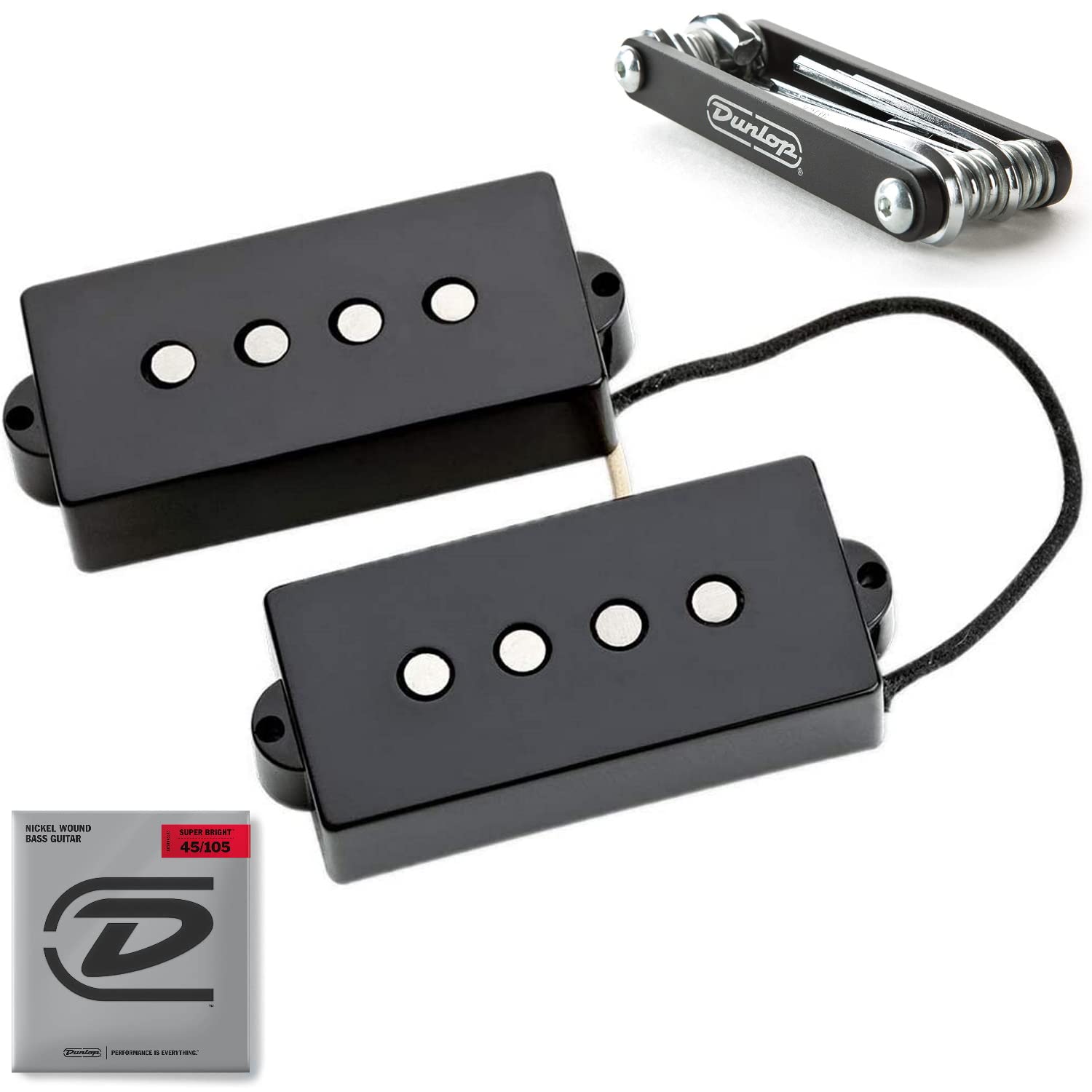 Seymour Duncan SPB-1 Vintage Precision Bass Pickup Set with Dunlop Multi-Tool & Super Bright Bass Strings - Perfect for Jazz, Blues & Rock Bass Guitar Upgrades