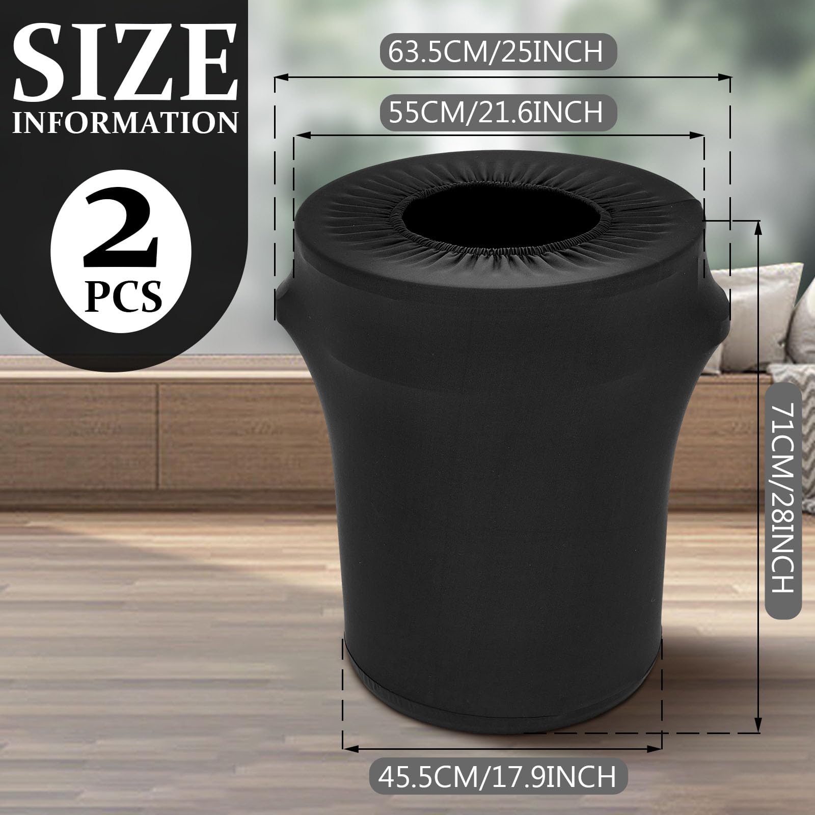 Tanlade 32 Gallon Stretch Trash Can Cover - Elastic Spandex Garbage Bin Liner for Indoor/Outdoor Use - Fits Round Waste Containers (Black, 2 Pack) - Perfect for Kitchen, Patio, and Garage Organization