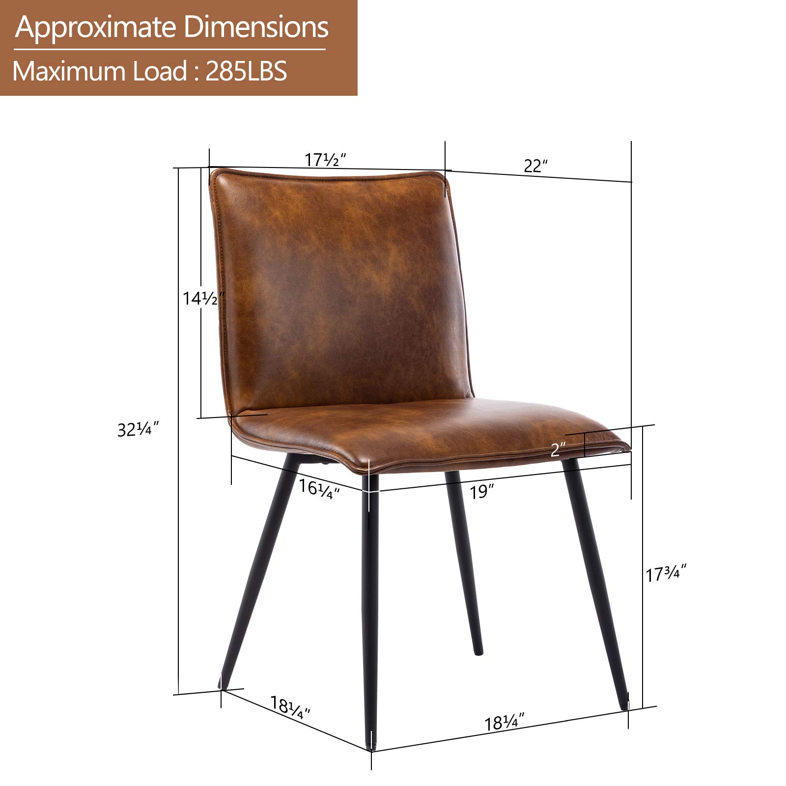 DUHOME 4-Piece Kitchen Dining Chairs Set - PU Leather Upholstered Side Chairs for Dining Room, Living Room, Kitchen & Office - Comfortable & Stylish Yellowish-Brown Seating Solution