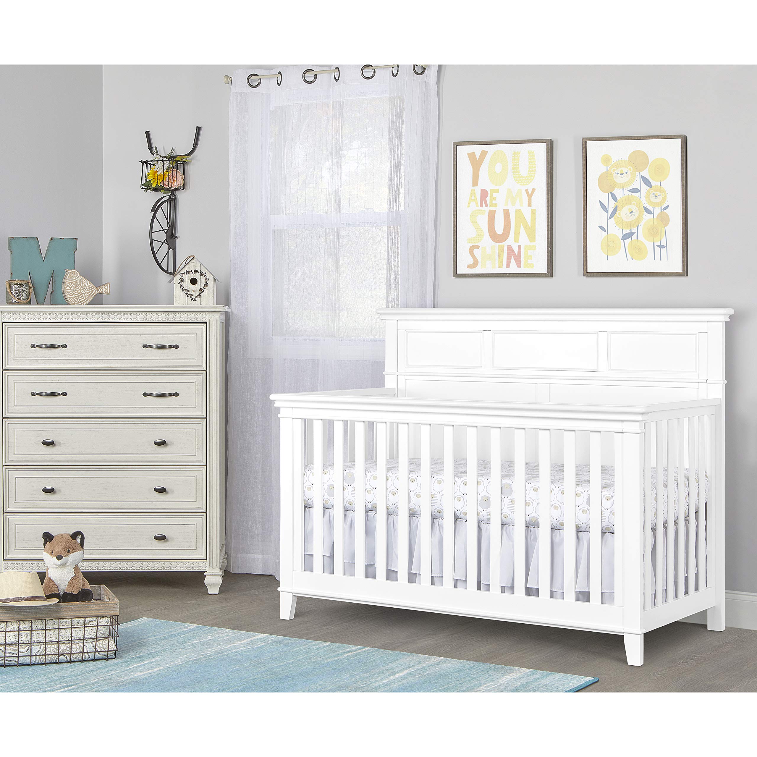 Dream On Me Dover 4-in-1 Convertible Crib in White - Adjustable Mattress Heights, Stationary Side Rails, Solid Wood Nursery Furniture for Baby's Bedroom | Safe & Stylish Baby Crib for Newborn to Toddler Transition