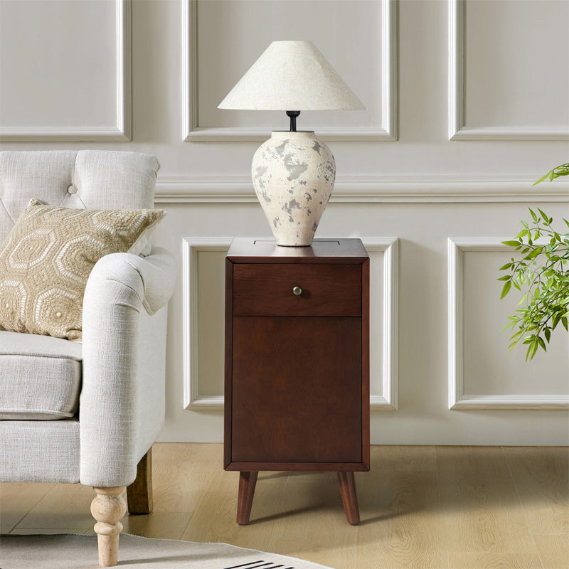 Vira End Table with Storage & Built-in Outlets - Modern Side Table with USB Charging Ports & Power Outlets for Living Room, Bedroom, Office - Perfect Nightstand or Sofa Side Table