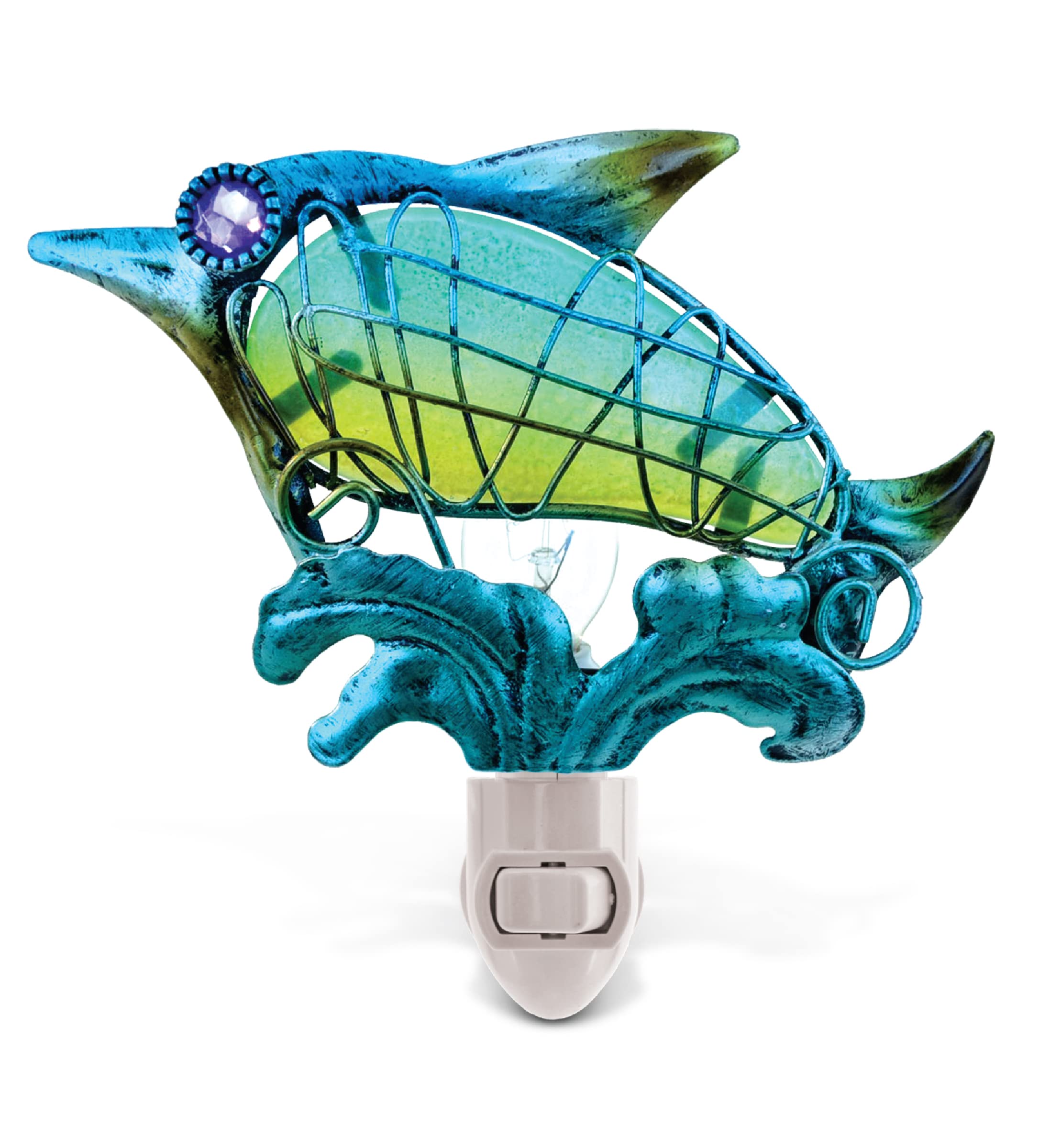 COTA Global Dolphin Night Light - Handmade Metal & Glass Plug-in Night Light with Switch for Bathroom, Nursery, Hallway, Kitchen & Bedroom - 5 Inch Decorative Nightlight - Perfect for Kids' Rooms, Home Decor & Safe Nighttime Navigation