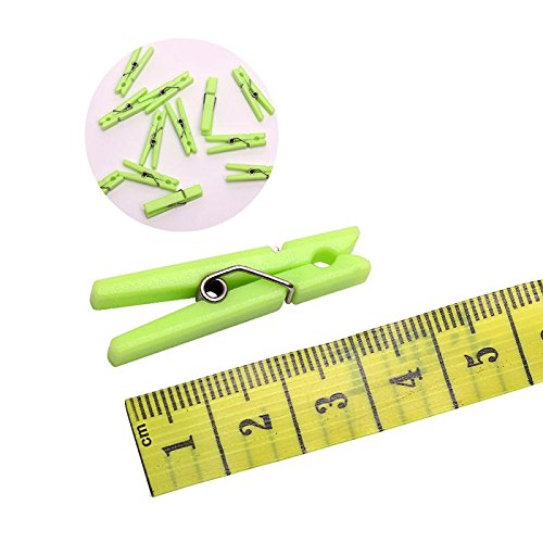 50 Pack Small Clear Plastic Clothespins - 1.4 x 0.25 Inch Mini Clips for Clothesline, Photos, DIY Crafts, Baby Showers & Party Decorations (Green) - Perfect for Hanging Laundry, Displaying Pictures, and Craft Projects