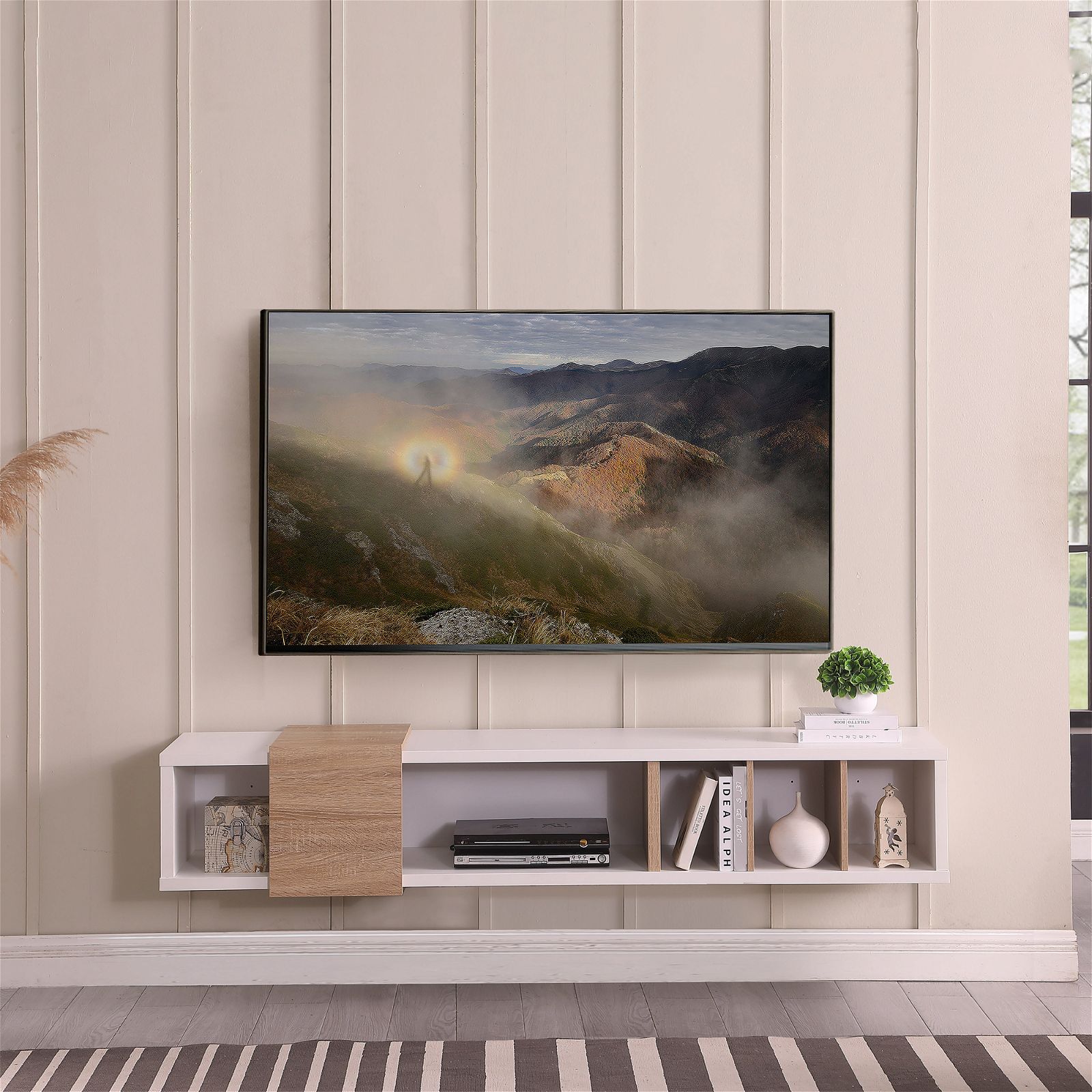 Tauris™ Dronus 1800 Floating TV Stand - White Wall Mount Entertainment Center for Living Room, Bedroom & Home Theater Setup