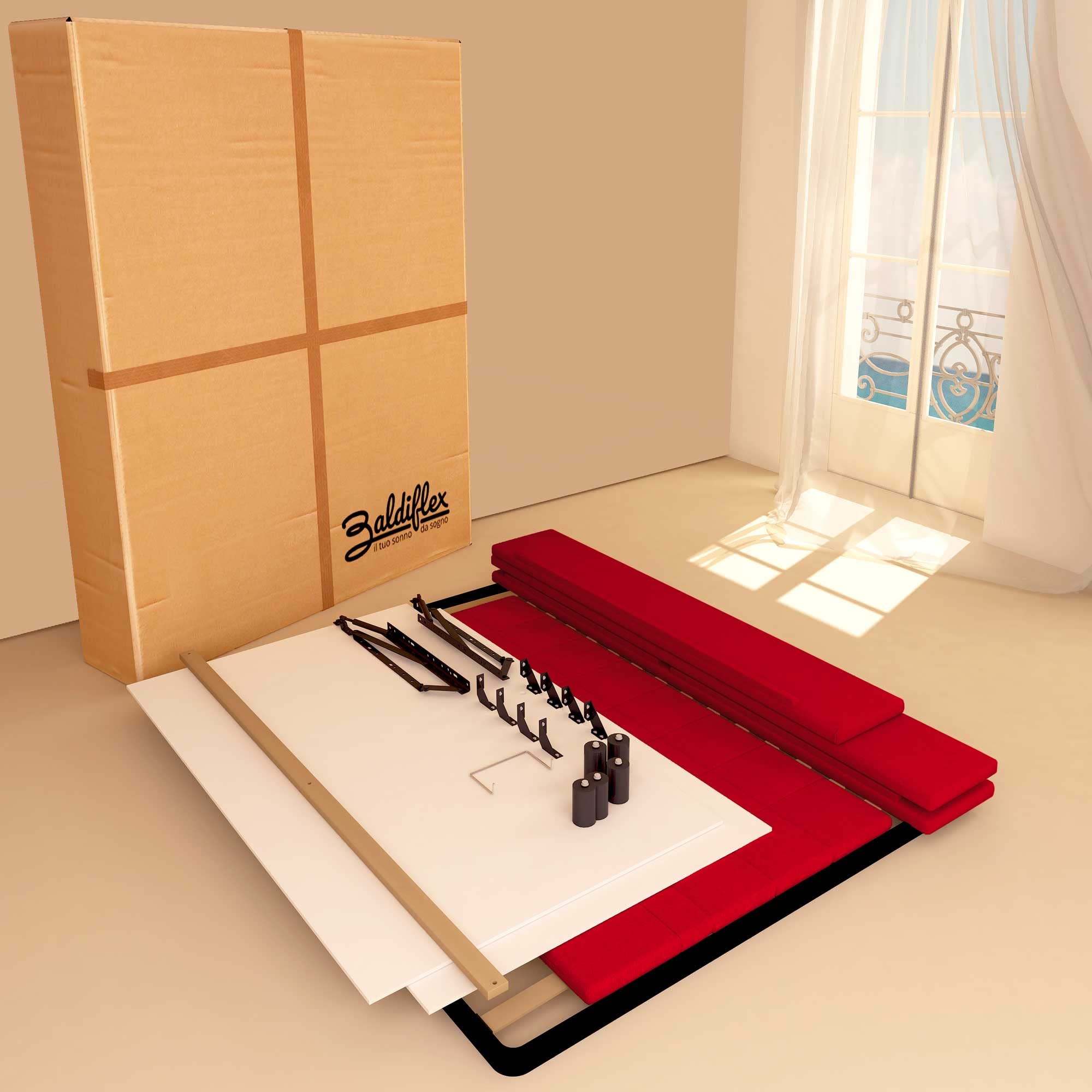 Baldiflex Single Bed with Storage, Synthetic Leather Dublin Model, Slatted Base for Single Mattress, 90 x 190 cm, Elegant Headboard, Red - Perfect for Small Bedrooms, Guest Rooms & Studio Apartments
