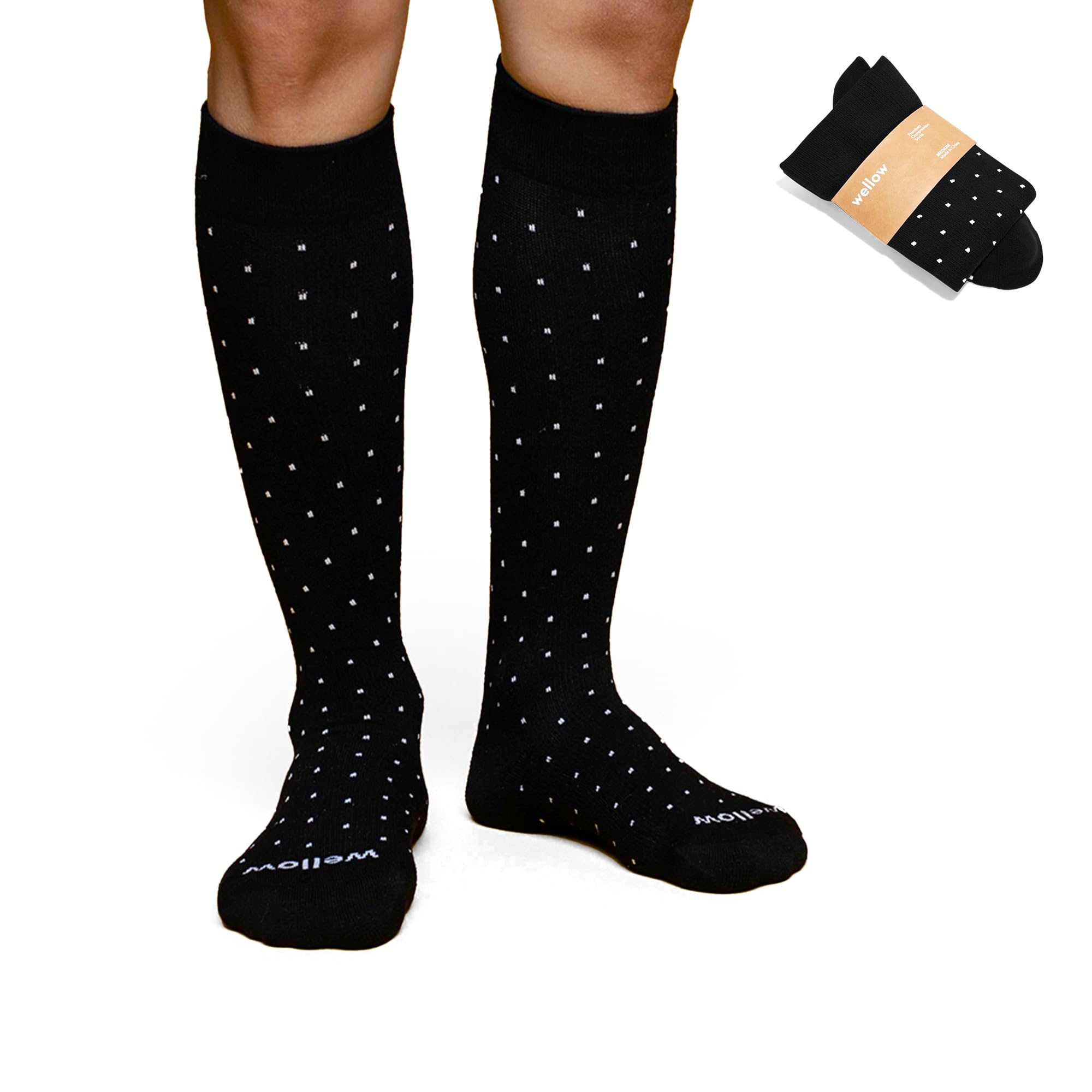 Wellow Knee High Compression Socks 18-25 mmHg for Men & Women - Breathable Bamboo Viscose Support Stockings - Ideal for Running, Travel & Varicose Vein Relief