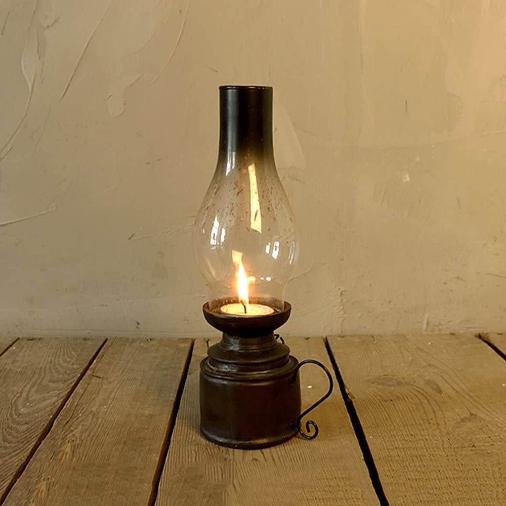 Vintage Kerosene Lamp - Resin Glass Candle Holder for Home Decor, Camping & Emergency Lighting | Indoor/Outdoor Candle Lantern, Tent Lamp & Oil Lamp for Cozy Ambiance