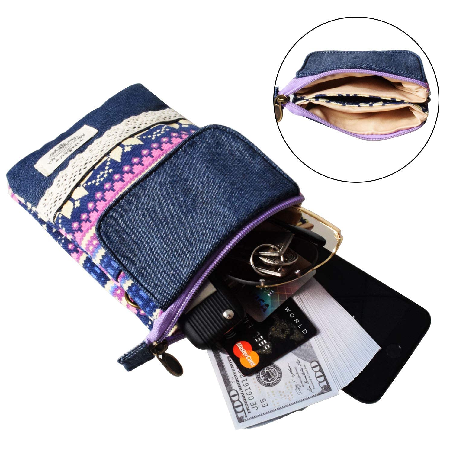 Stylish Leaf Pattern Canvas Crossbody Phone Purse - Lightweight Small Wallet Bag for Women & Girls | Perfect for Daily Use, Travel, Shopping & Outdoor Activities