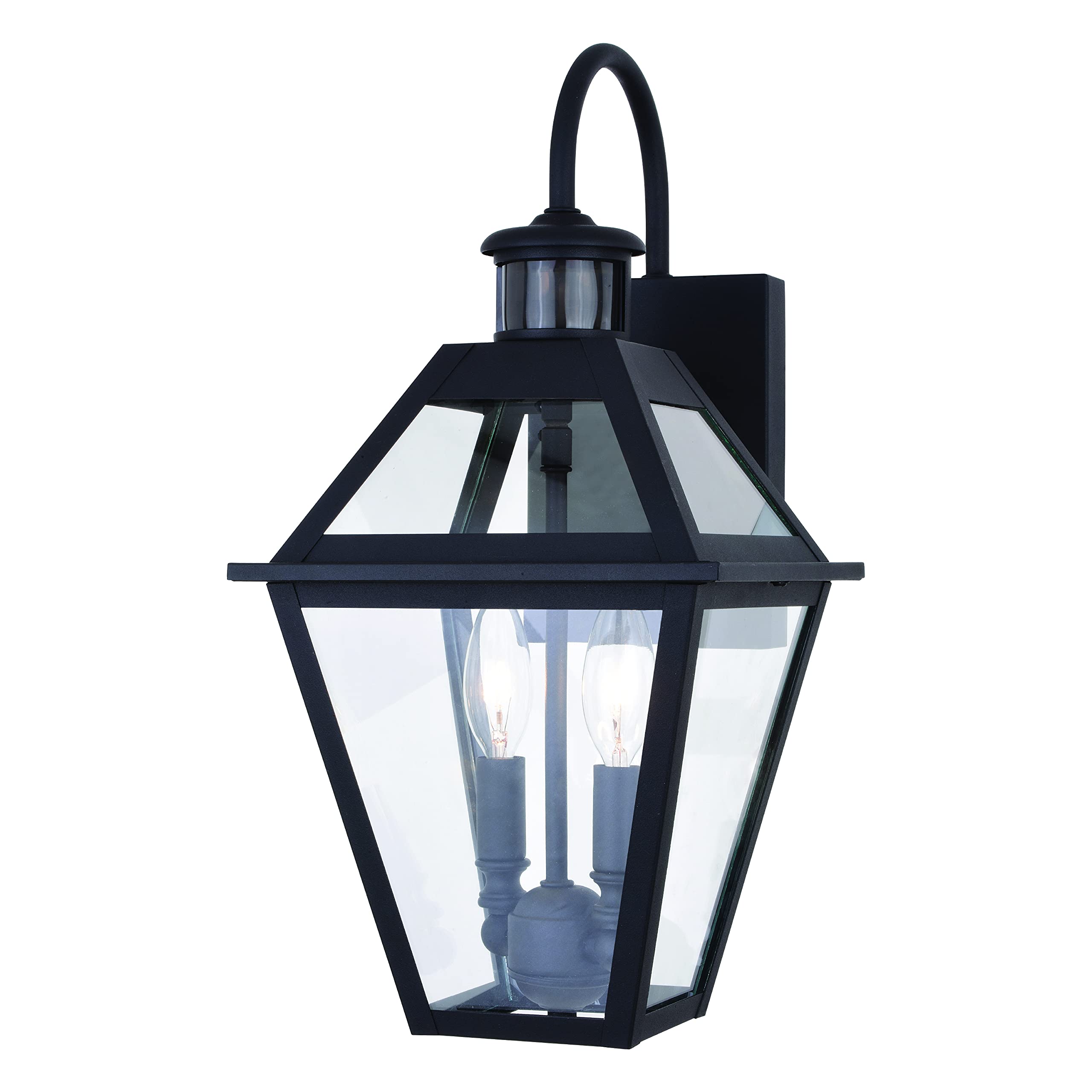 VAXCEL Nottingham 8.5-inch Wide 2-Light Black Motion Sensor Outdoor Wall Lantern with Dusk to Dawn Sensor & Clear Glass - Perfect for Porch, Patio, Garage and Entryway Lighting