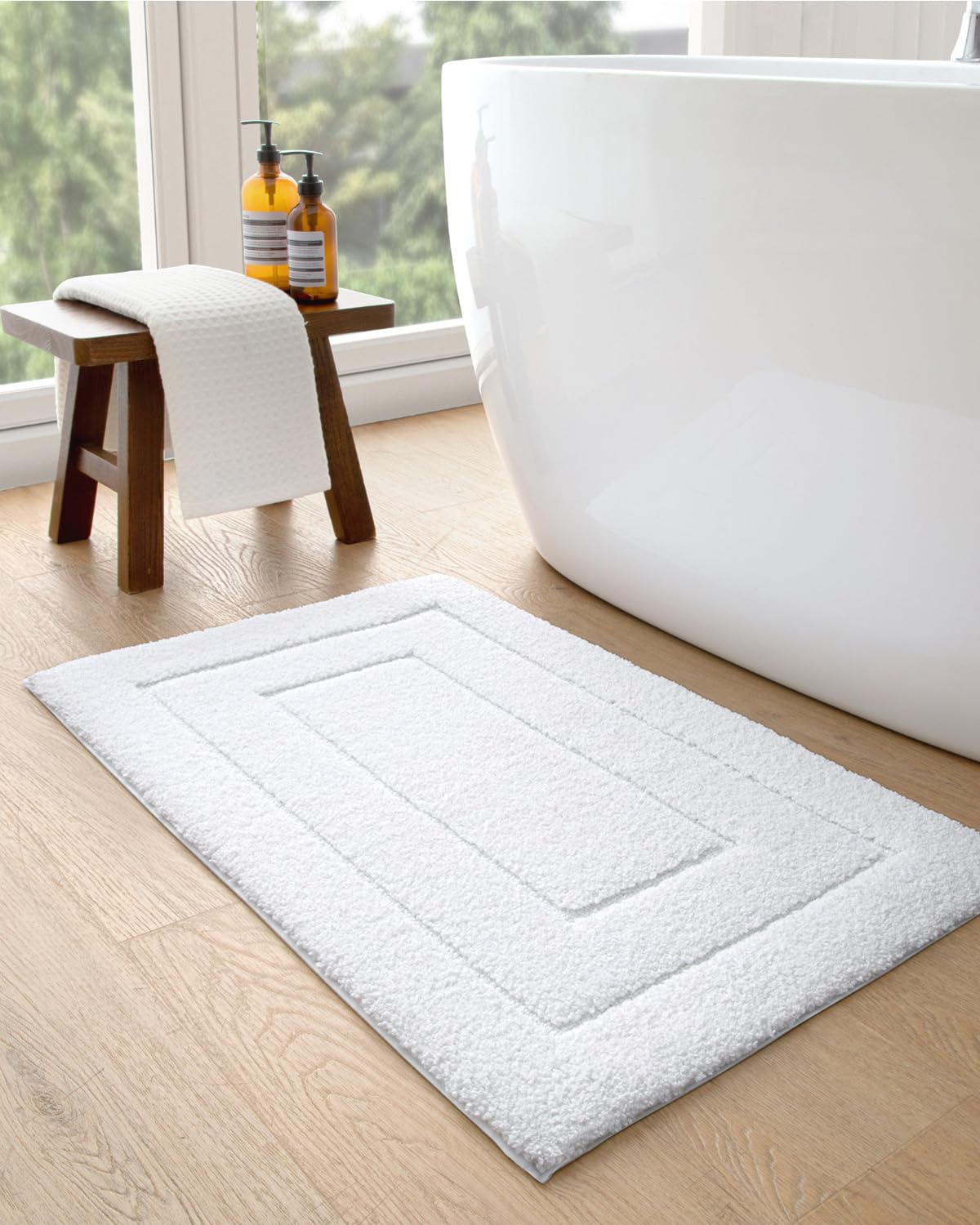DEXI Non-Slip Bathroom Rug 36x24 Inch, Absorbent Quick-Dry Washable Shower Mat with Rubber Backing - Soft Microfiber Bath Carpet for Bathroom Floor (White) - Perfect for Bathroom, Shower, and Vanity Areas