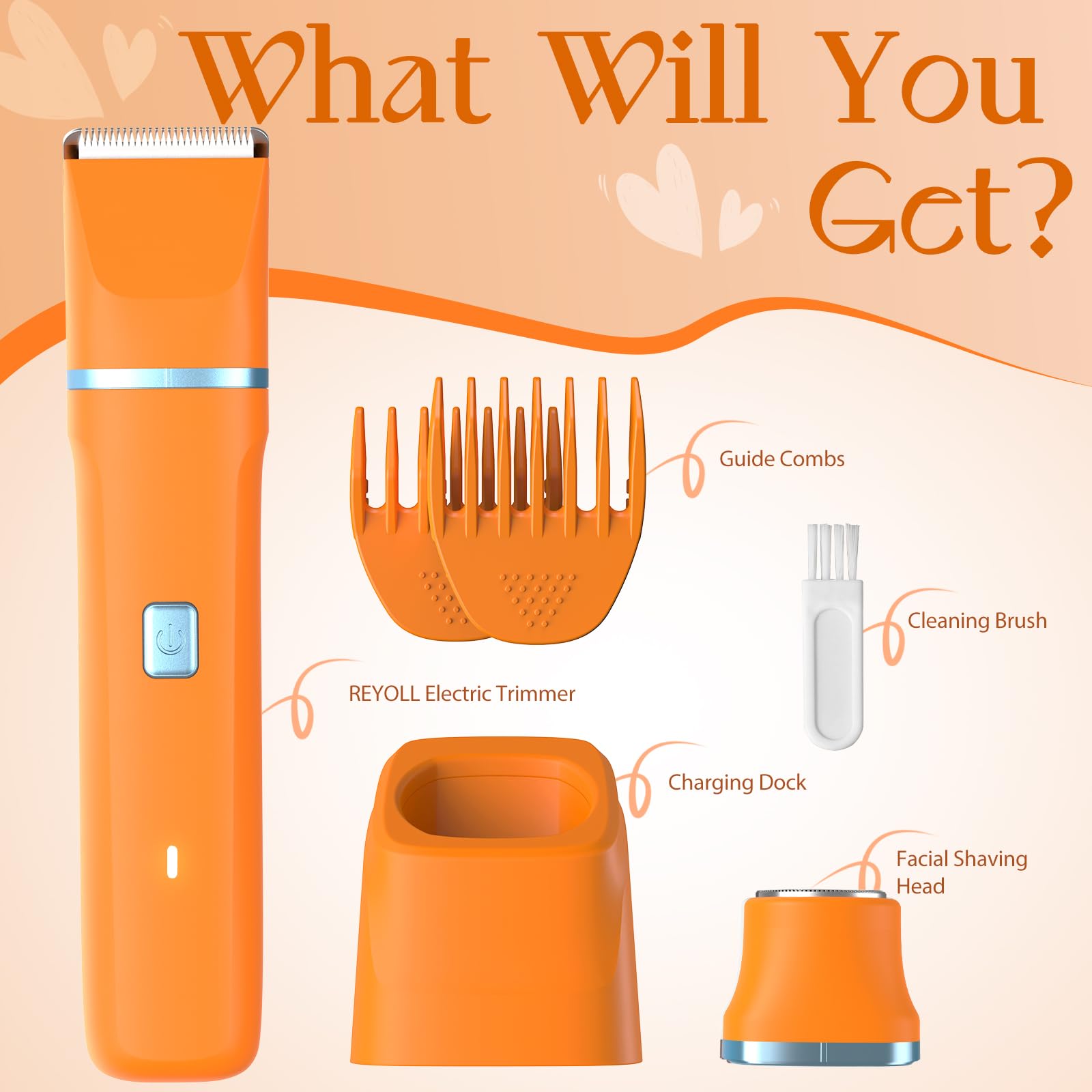 Orange Bikini Trimmer with Replacement Blade - Painless Hair Removal for Women, Smooth Skin for Bikini, Underarms & Body - Perfect for Travel & Home Use