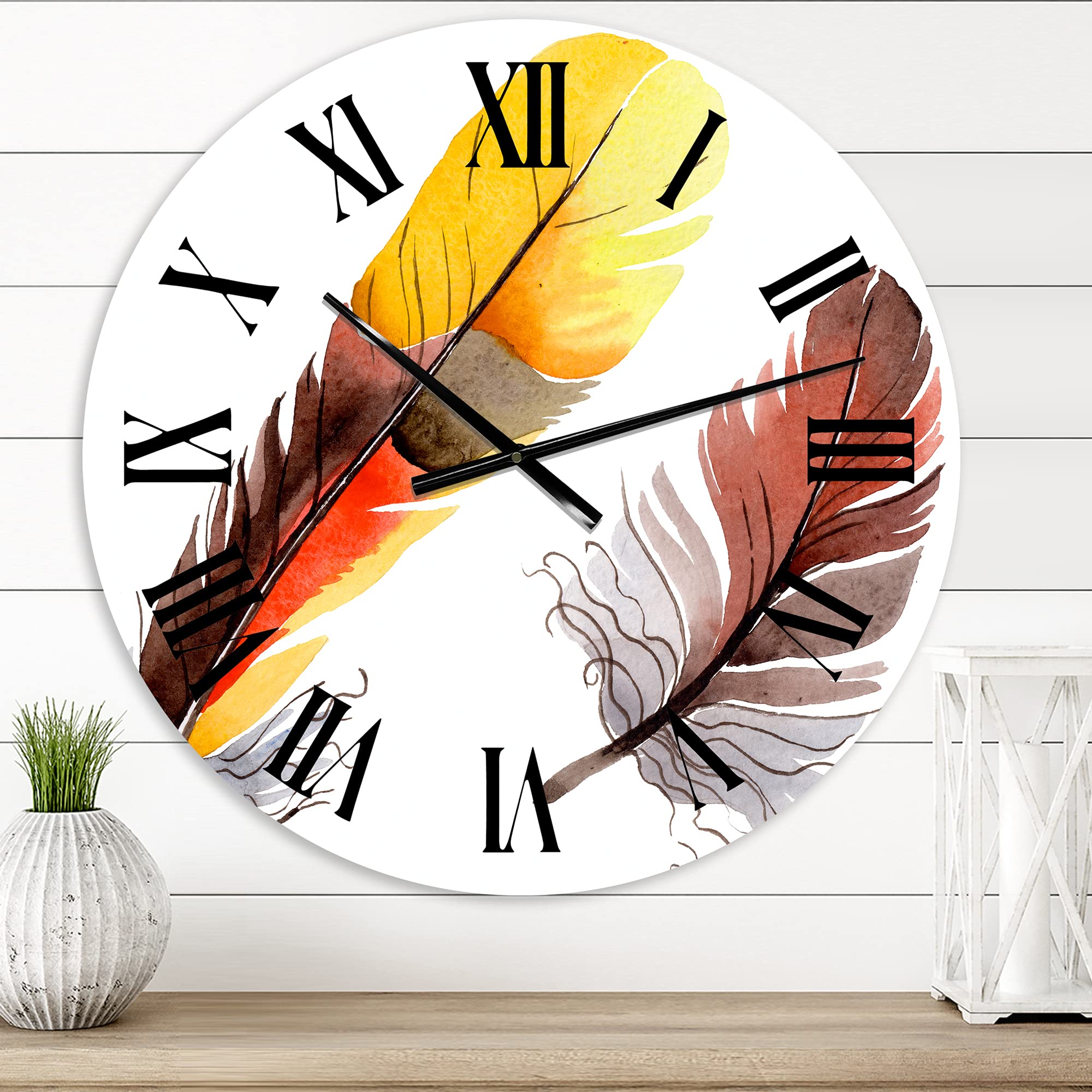 Colorful Boho Feathers Wall Clock - Large Eclectic Bohemian Kitchen Decor for Home & Office | Perfect for Boho, Farmhouse & World Cultures Interior Design
