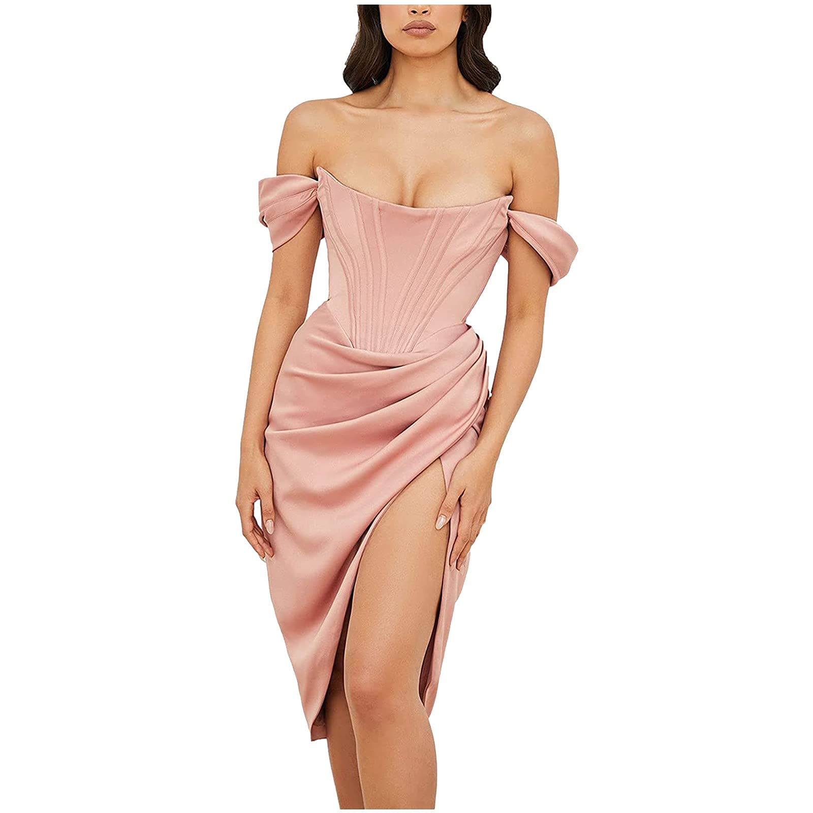UIKMNH Women's Sexy Bodycon Dress - Summer Party Wrap Tank Dress with Ruched Detail & Thigh Split, Sleeveless Fitted Mini Dress for Club, Date Night & Cocktail Parties