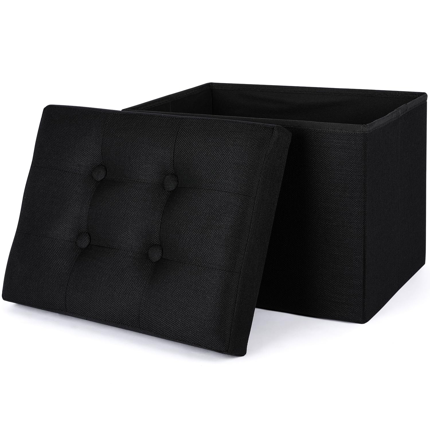 Foldable Storage Ottoman Footrest Stool - 16.4x12.4x12.4 Inches Linen Black, Multi-Functional Foot Rest Bench with Hidden Storage for Living Room, Bedroom & Office | Perfect for Extra Seating, Foot Support & Home Organization