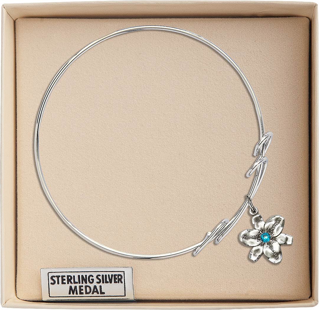 8 Inch Round Double Loop Bangle Bracelet with Chastity Medal Charm & December Blue Crystal - Elegant Jewelry for Women, Perfect for Christmas Gifts, Weddings, and Special Occasions