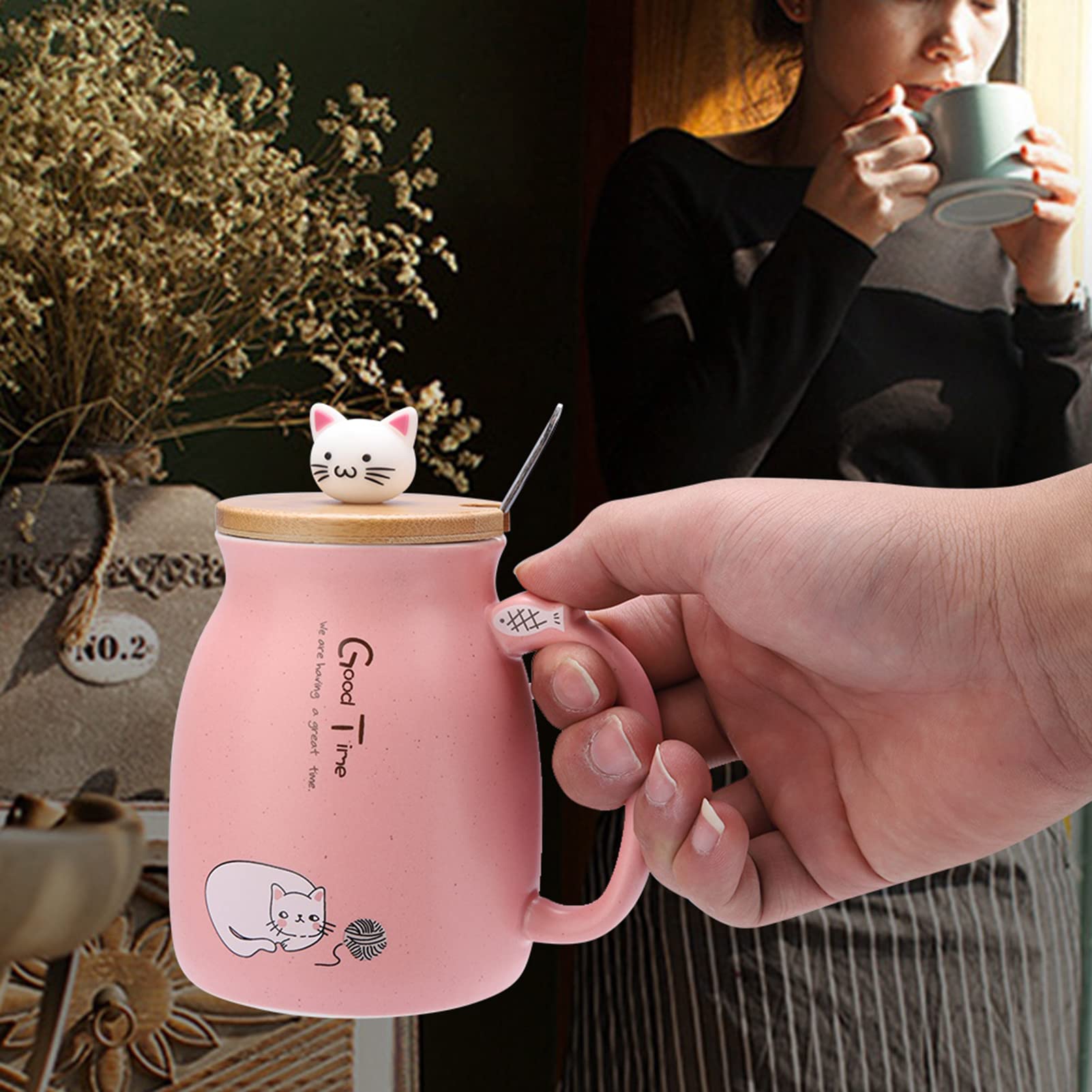 Elegant 420ml Rose Pink Coffee Mug with Lid & Spoon - Perfect for Tea, Milk, Beer & Hot Drinks - Ideal for Home, Office & Gifts