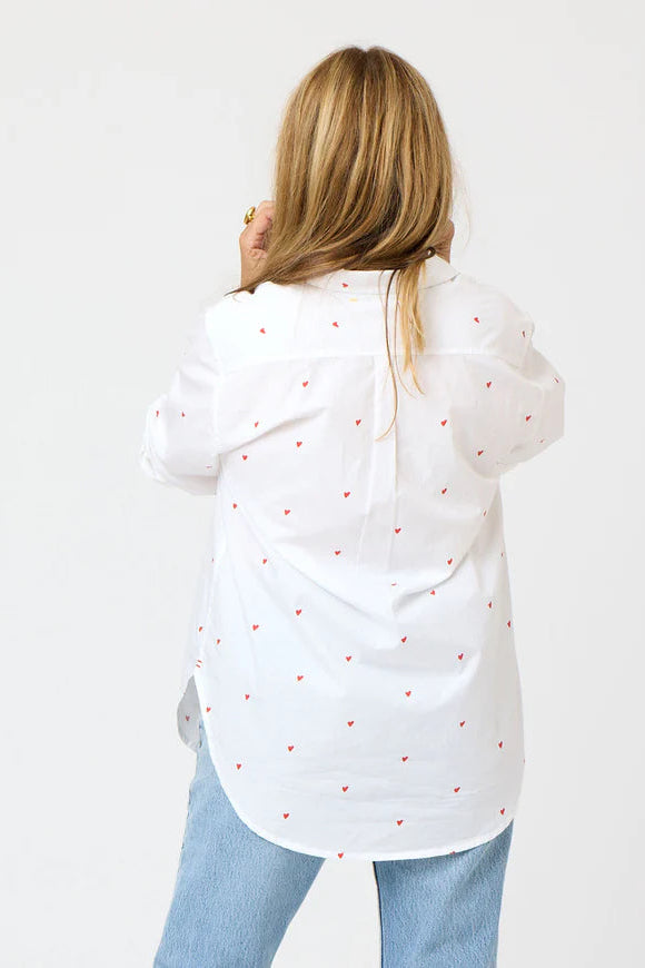 Kerri Rosenthal Tiny Heart Print Blouse with Side Pocket - Women's Floral Boho Top for Casual Wear & Date Night Outfits