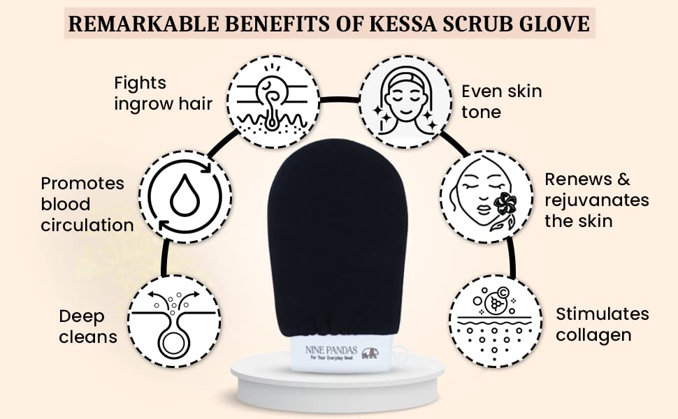Moroccan Exfoliating Gloves for Dead Skin & Tan Removal - Kessa Hammam Body Scrub Mitt for Deep Cleansing & Smooth Skin (Black, 1 Pair) - Perfect for Spa, Self-Care & Post-Workout Skincare Routine