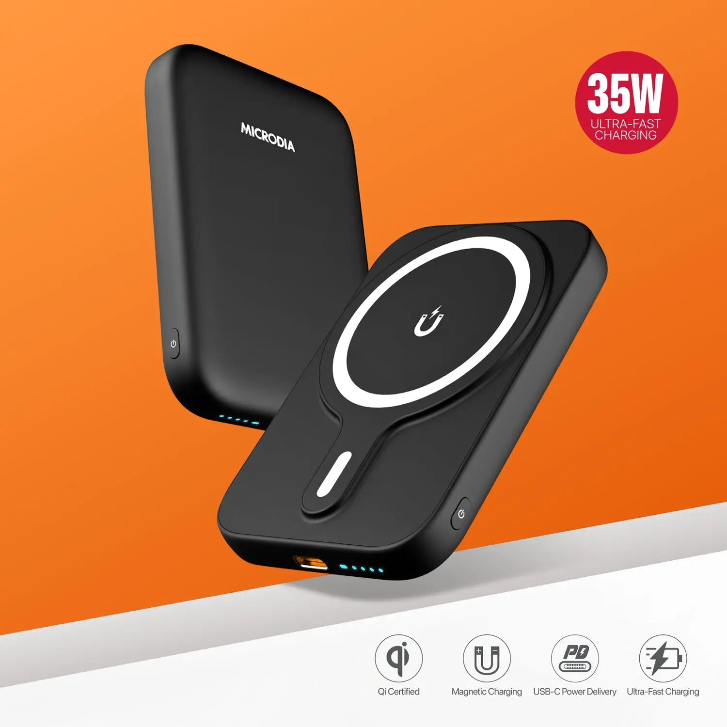 MICRODIA SNAPPower™ Anchor Magnetic Wireless Power Bank 10000mAh Portable Charger for iPhone Samsung Galaxy - Perfect for Travel, Camping & Emergency Charging