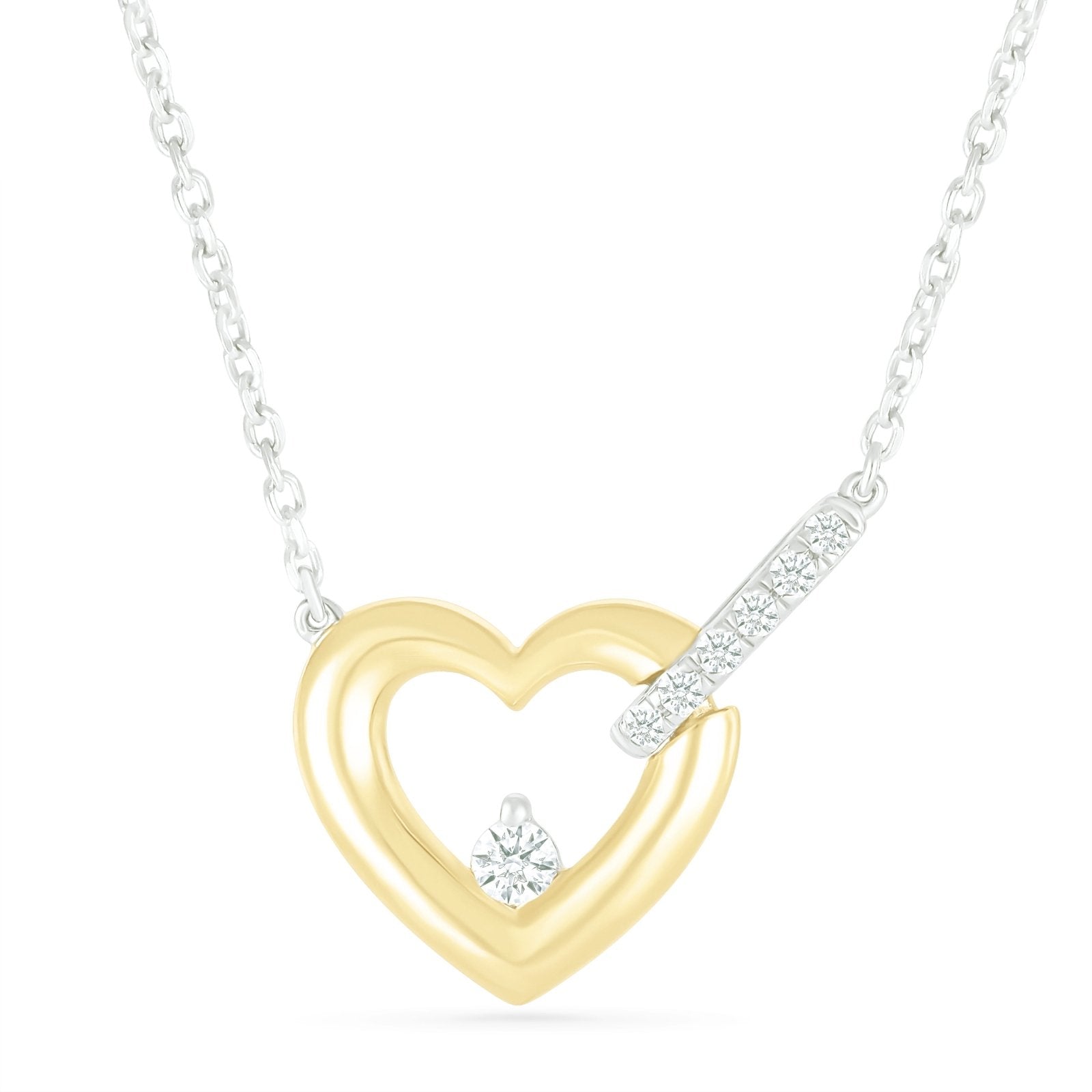10k Yellow Gold Interlocking Heart Diamond Necklace for Women - Elegant Valentine's Day, Anniversary or Birthday Gift for Her - Perfect for Romantic Occasions & Special Moments