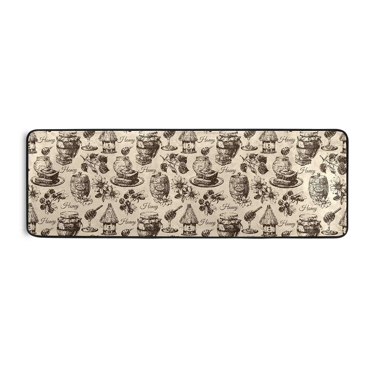 Vintage Honey Bee Kitchen Rug 72x24 Inch - Non-Slip Cushioned Anti-Fatigue Mat, Washable Indoor Door Carpet Pad for Home, Office & High-Traffic Areas - Perfect for Kitchens, Entryways & Laundry Rooms
