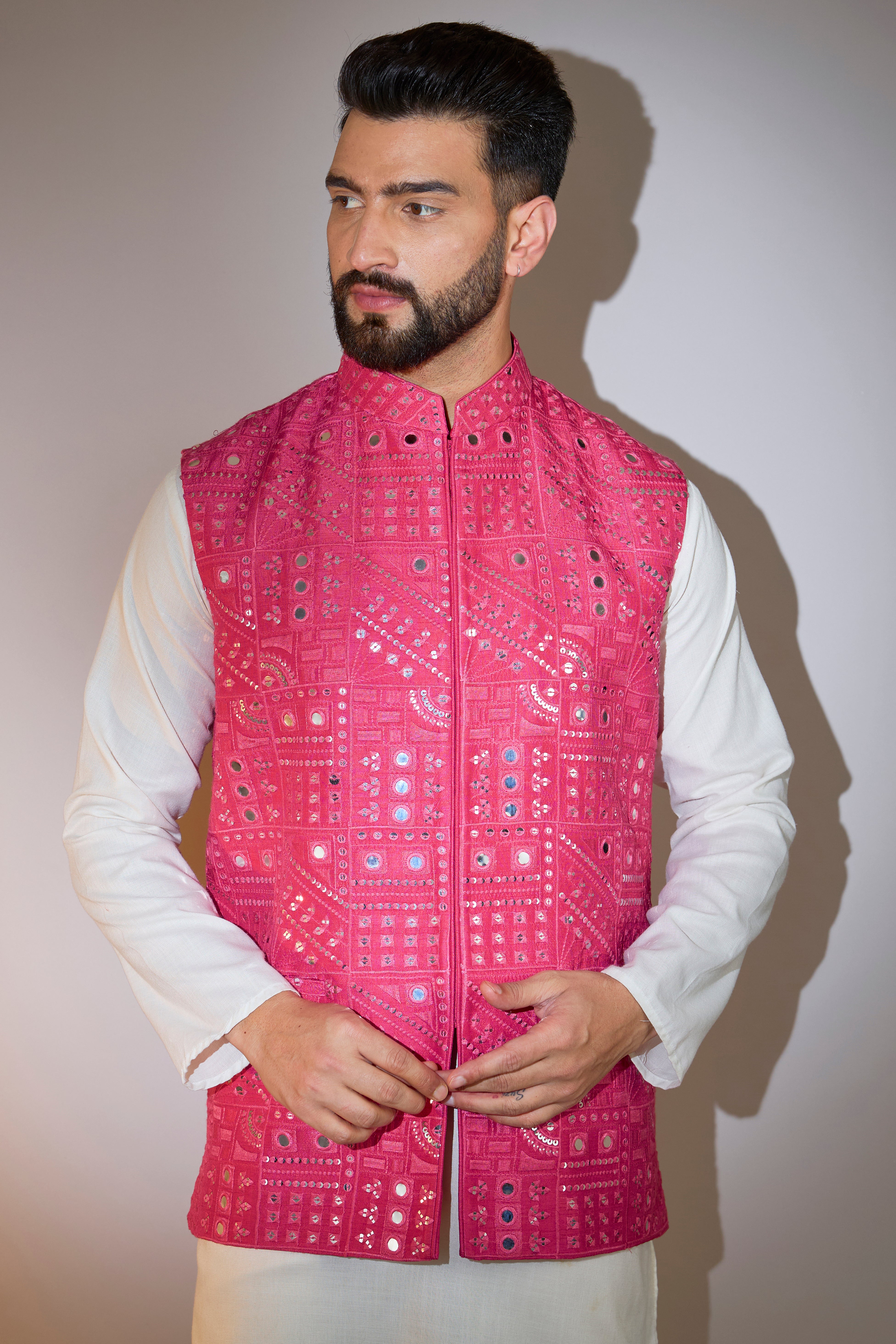 Stylish Hot Pink Mirror Work Jacket for Women - Trendy Reflective Fashion Outerwear - Perfect for Night Running, Cycling & Outdoor Safety