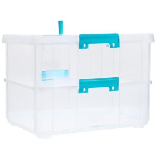 BTSKY 2 Layer Stackable Plastic Storage Box with Handle - Portable Organizer for Stationery, Art Supplies, Jewelry & Beauty Products - Perfect for Home, Office & Craft Room Organization (Blue)