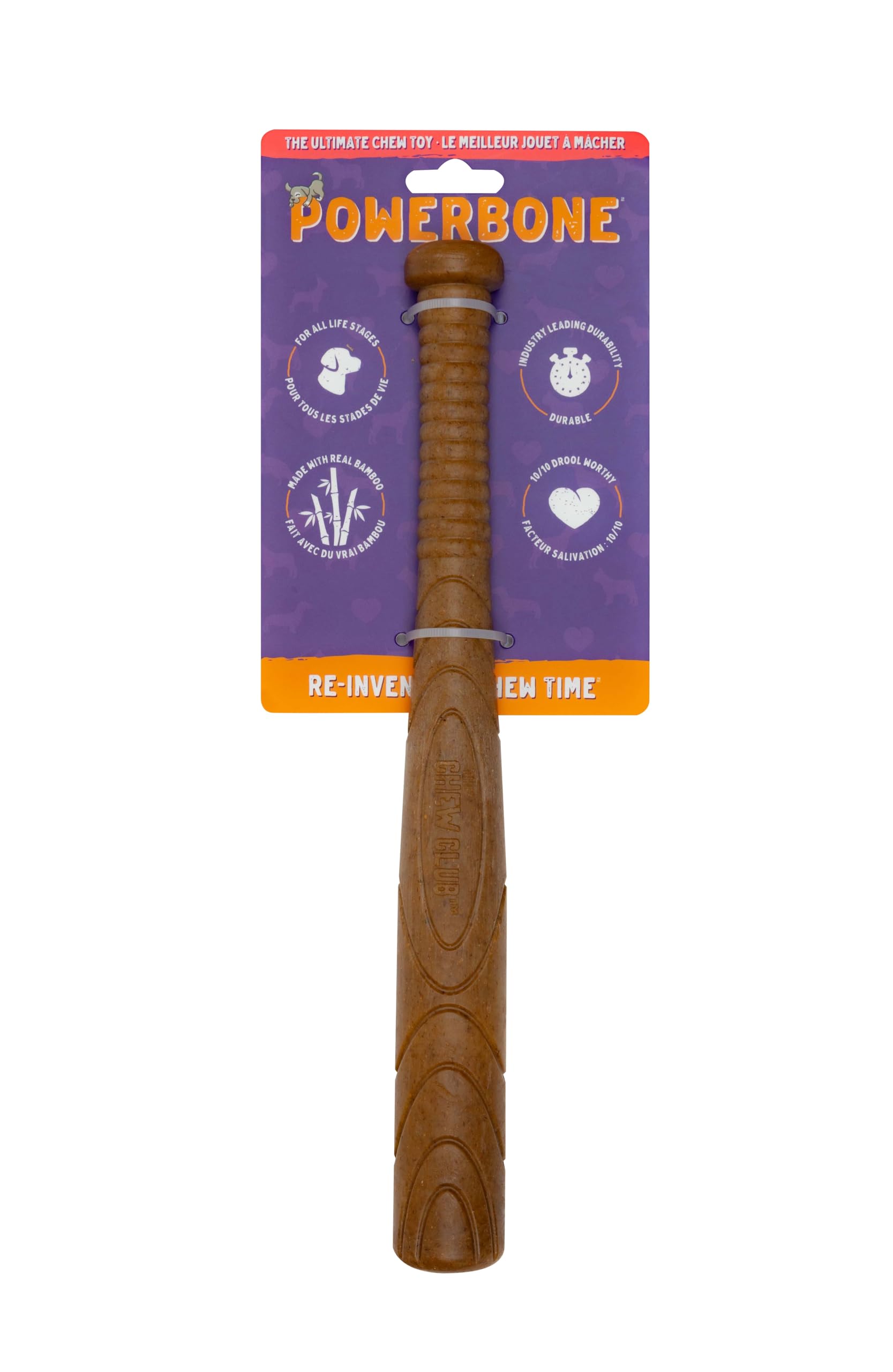 THE CHEW CLUB POWERBONE - Ultra Durable Baseball Bat Dog Toy for Aggressive Chewers | Heavy-Duty Nylon & Bamboo Chew Toy for Large Dogs | Long-Lasting Teething Solution for Puppies and Adult Dogs | Perfect for Playtime, Training, and Anxiety Relief
