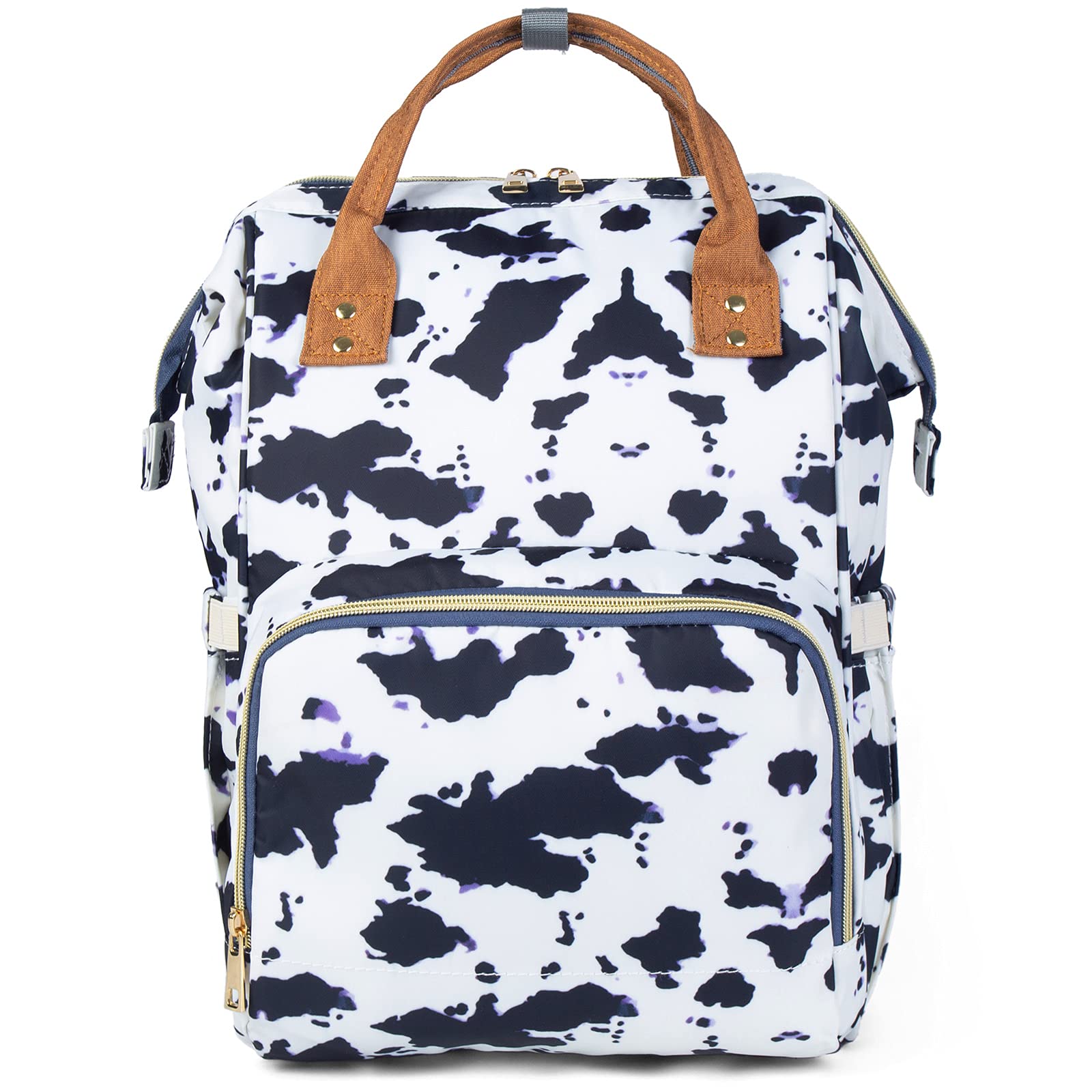 Waterproof Diaper Bag Backpack for Women - Large Baby Care Travel Bag with Multiple Pockets, Nappy Changing Organizer (Cow Print) - Perfect for Daycare, Travel & On-the-Go Parenting