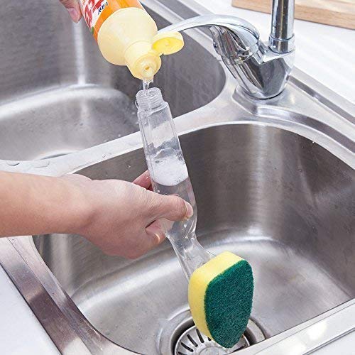 Wishbone Sink Dish Soap Dispensing Scrub Brush - Kitchen Cleaning Wand for Oil Stains & Grease | Perfect for Pots, Pans & Dishes