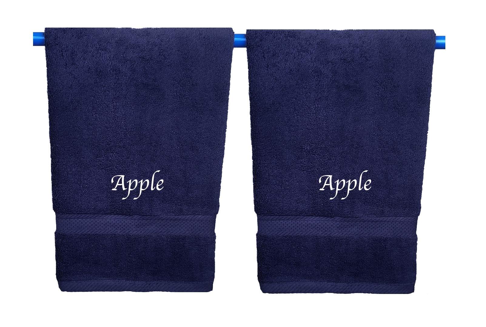 Personalized Monogrammed Hand Towels Set of 2 - Custom Embroidered Name Towels in Blue - Perfect for Bathroom, Guest House & Wedding Gifts
